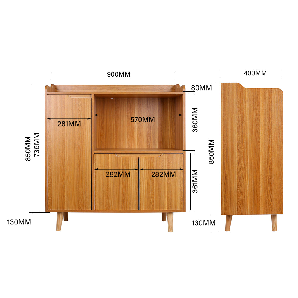 New Kitchen Sideboard Cabinet Storage Cupboard With 3 Doors Natural Colour