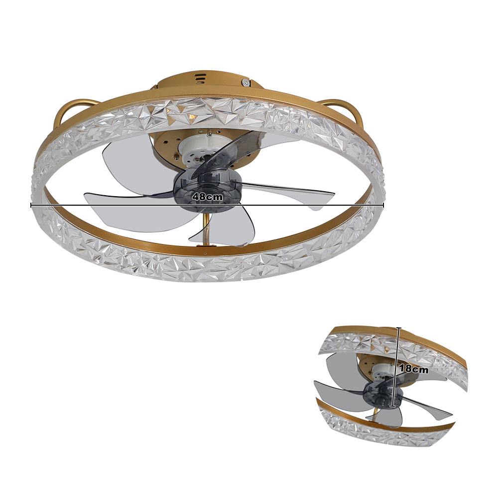 Modern Round 48cm Dia Dimmable Crystal Ceiling Fan with Light