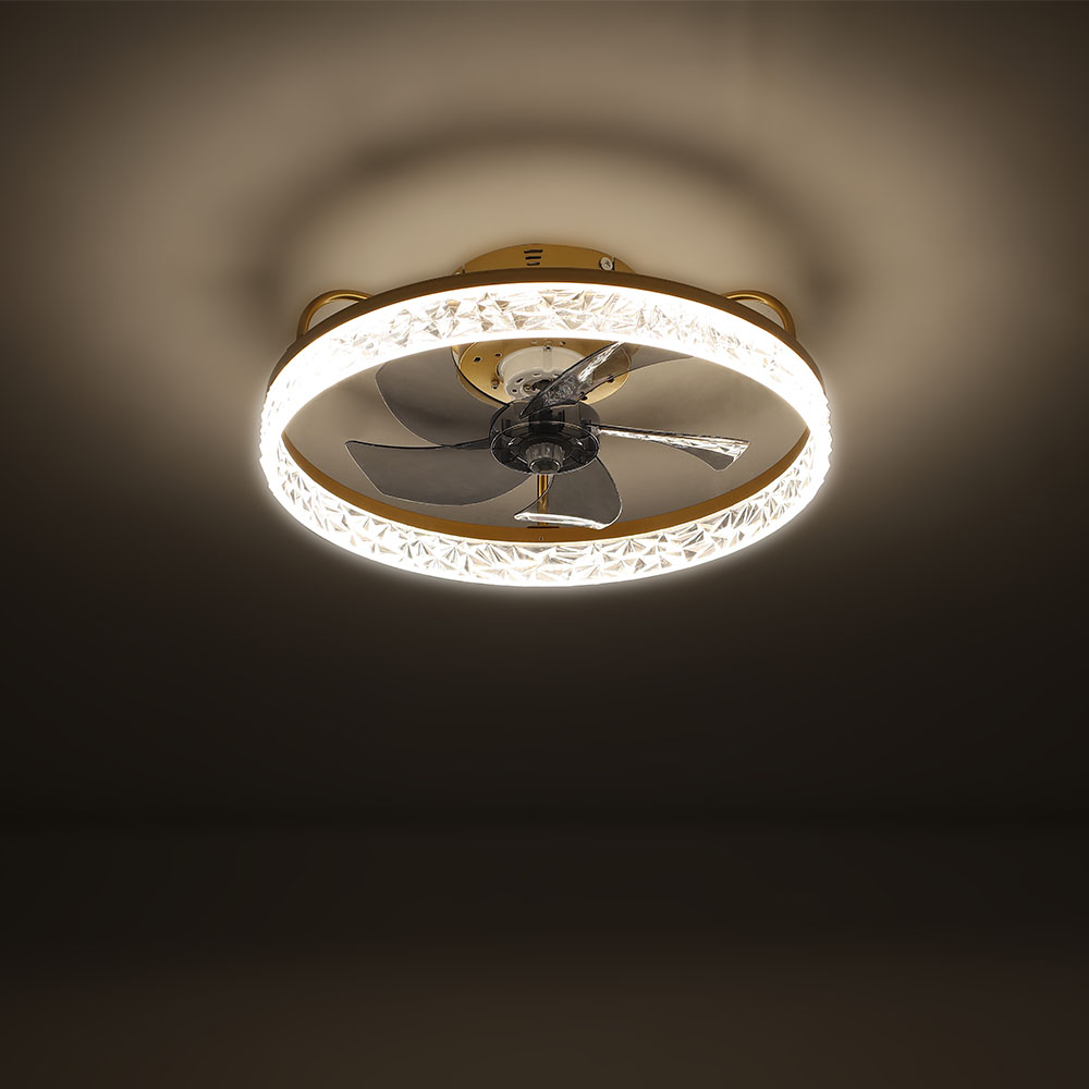 Modern Round 48cm Dia Dimmable Crystal Ceiling Fan with Light