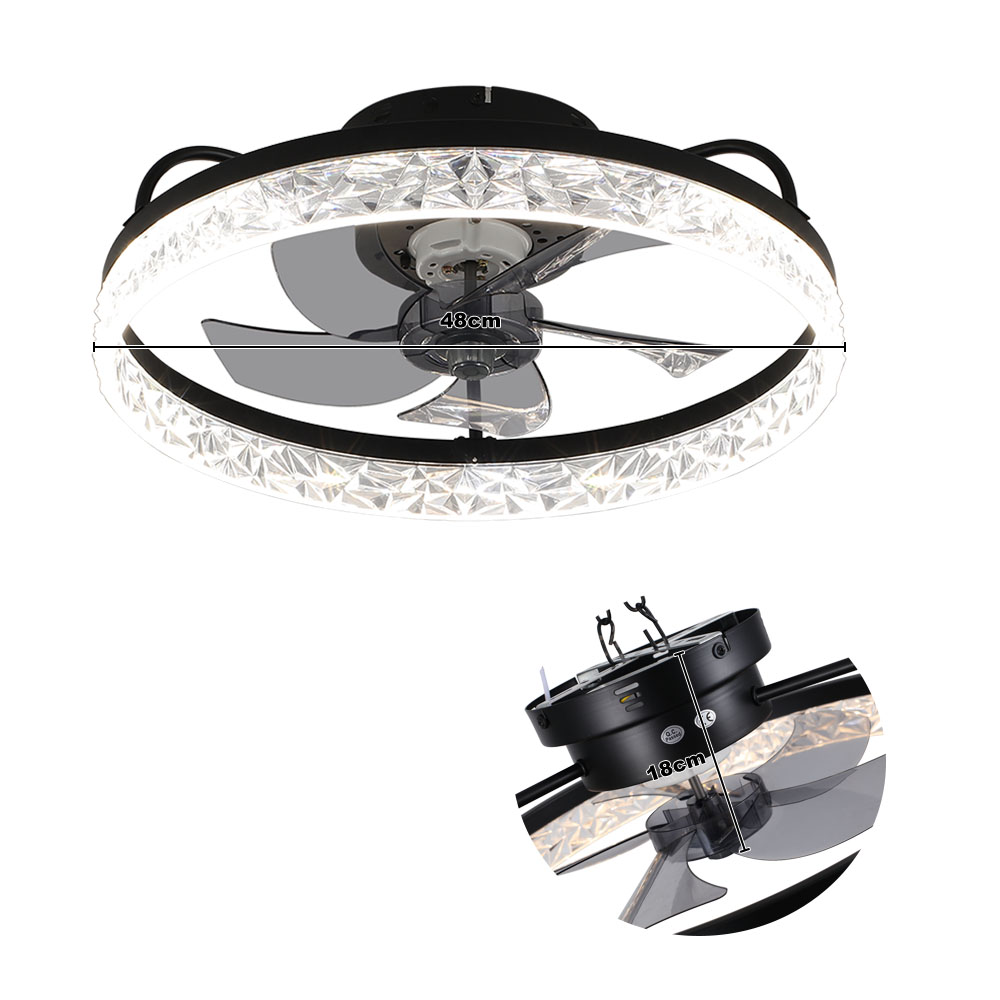 Modern Round 48cm Dia Dimmable Crystal Ceiling Fan with Light