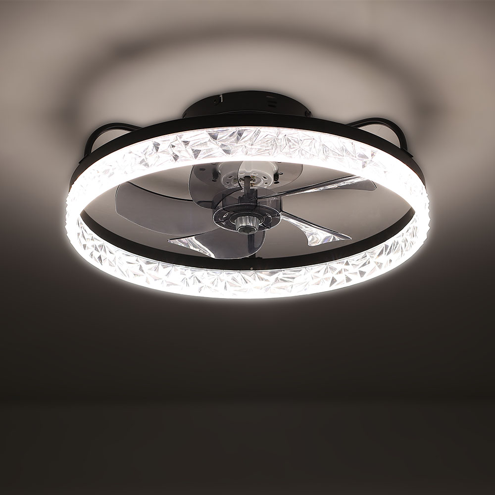 Modern Round 48cm Dia Dimmable Crystal Ceiling Fan with Light