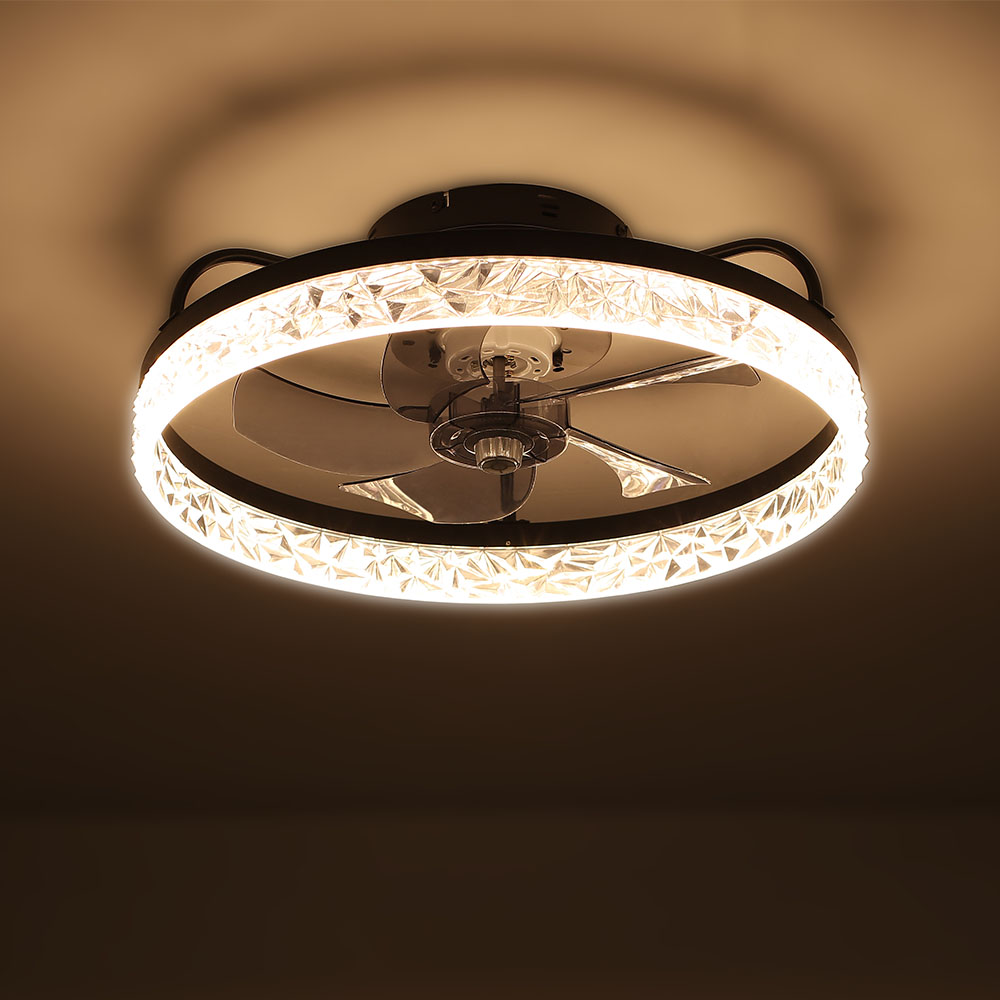 Modern Round 48cm Dia Dimmable Crystal Ceiling Fan with Light