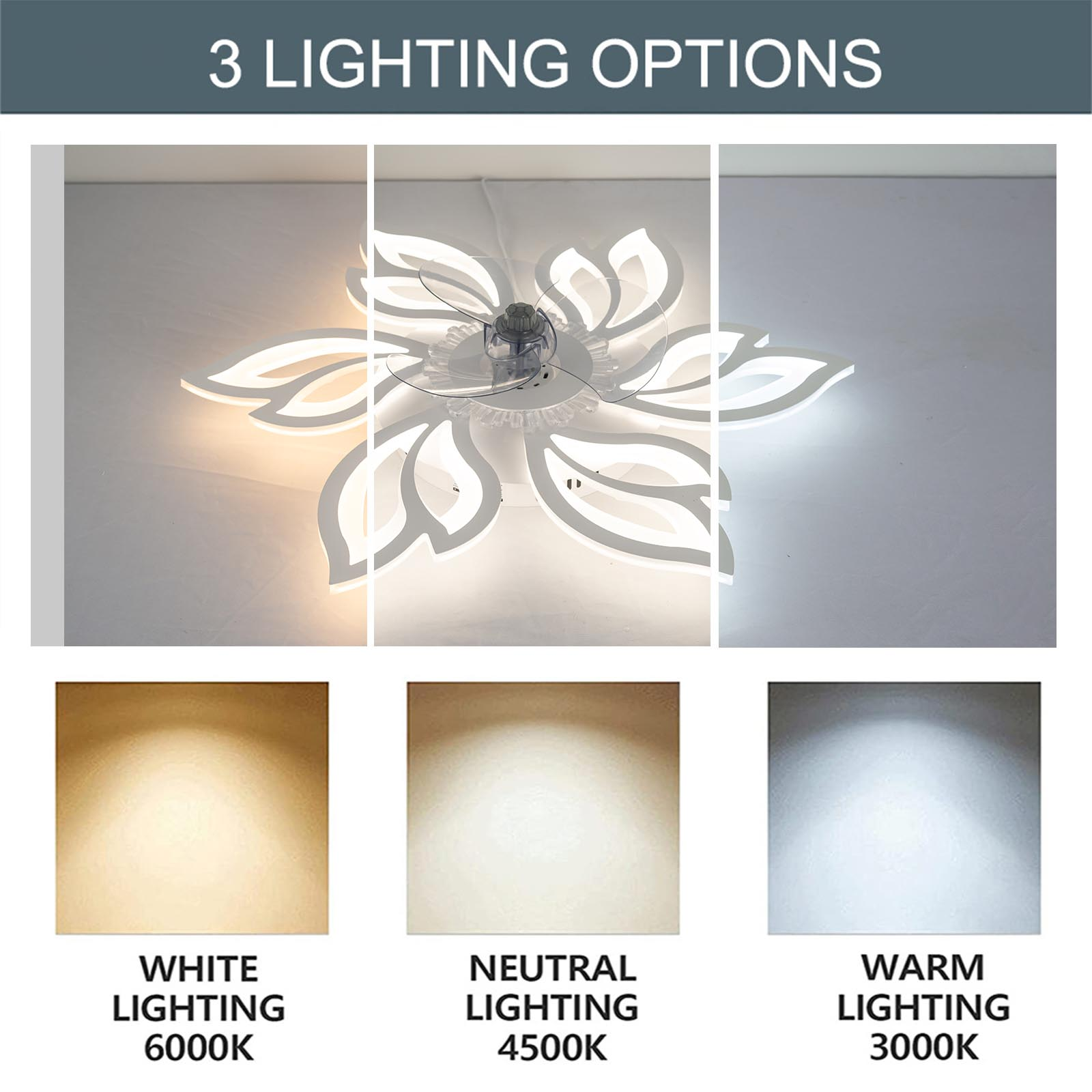 Modern Flower Shape Ceiling Fan with Light Dimmable