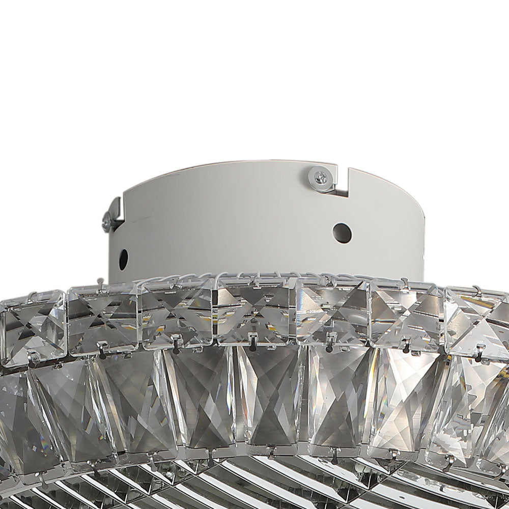 Round Crystal Flush Mount LED Ceiling Fan Light