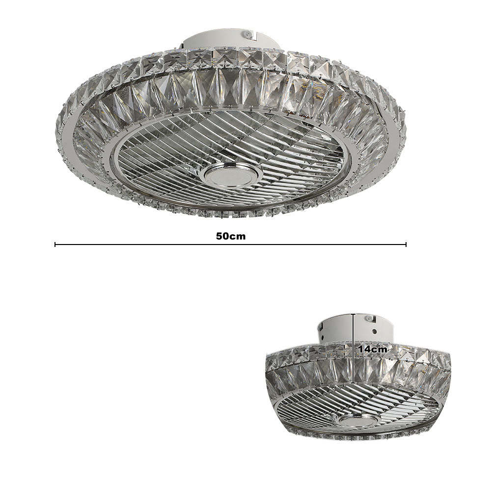 Round Crystal Flush Mount LED Ceiling Fan Light