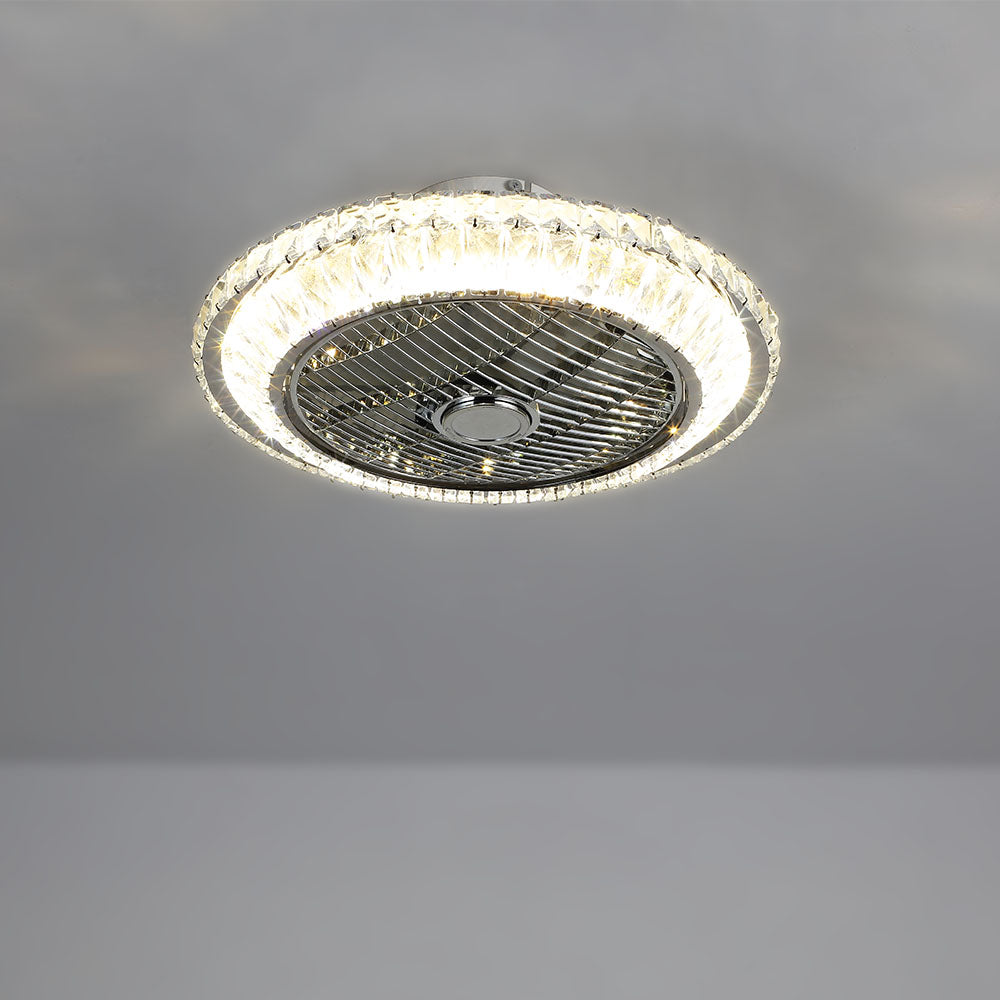 Round Crystal Flush Mount LED Ceiling Fan Light