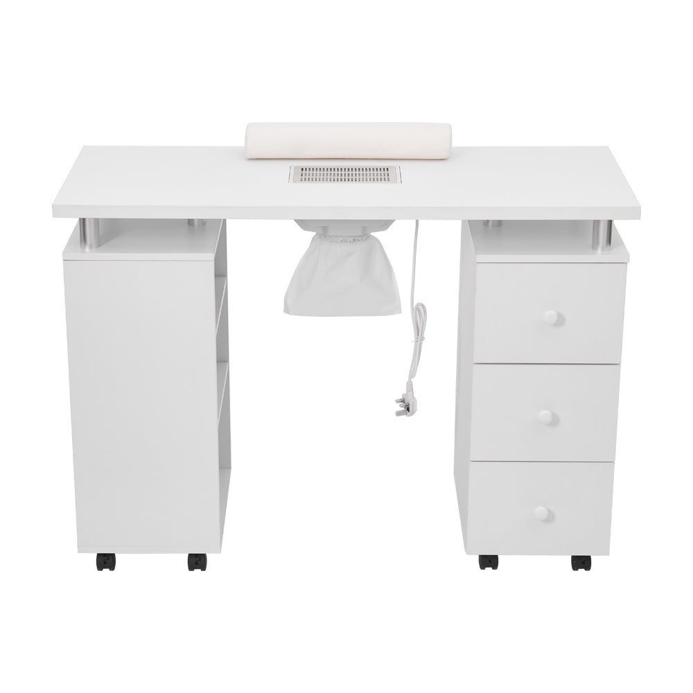 White Manicure Table with Dust Collector and Wrist Cushion