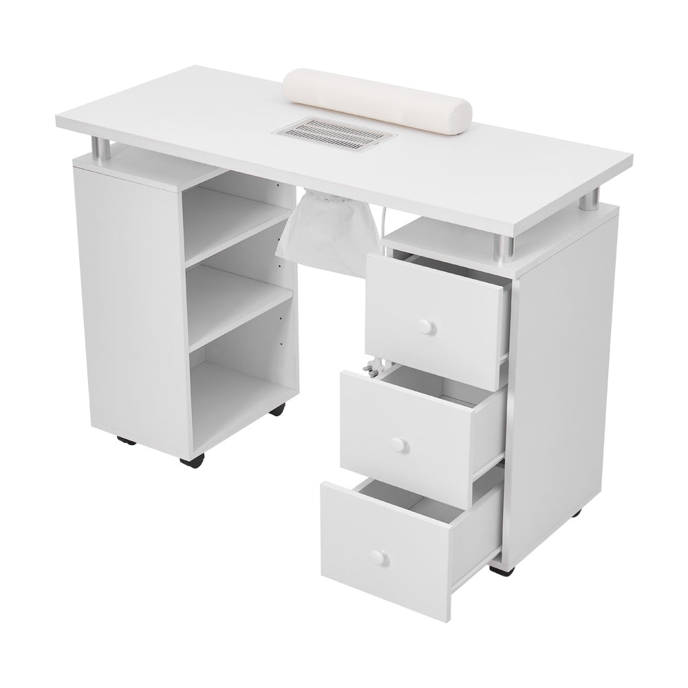 White Manicure Table with Dust Collector and Wrist Cushion