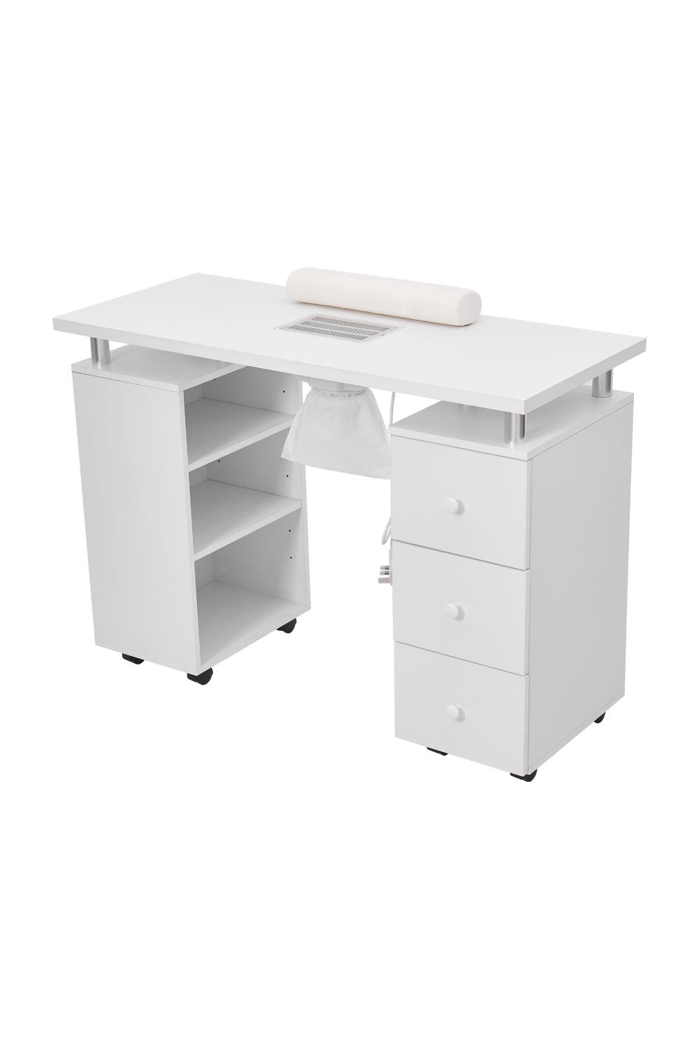 White Manicure Table with Dust Collector and Wrist Cushion