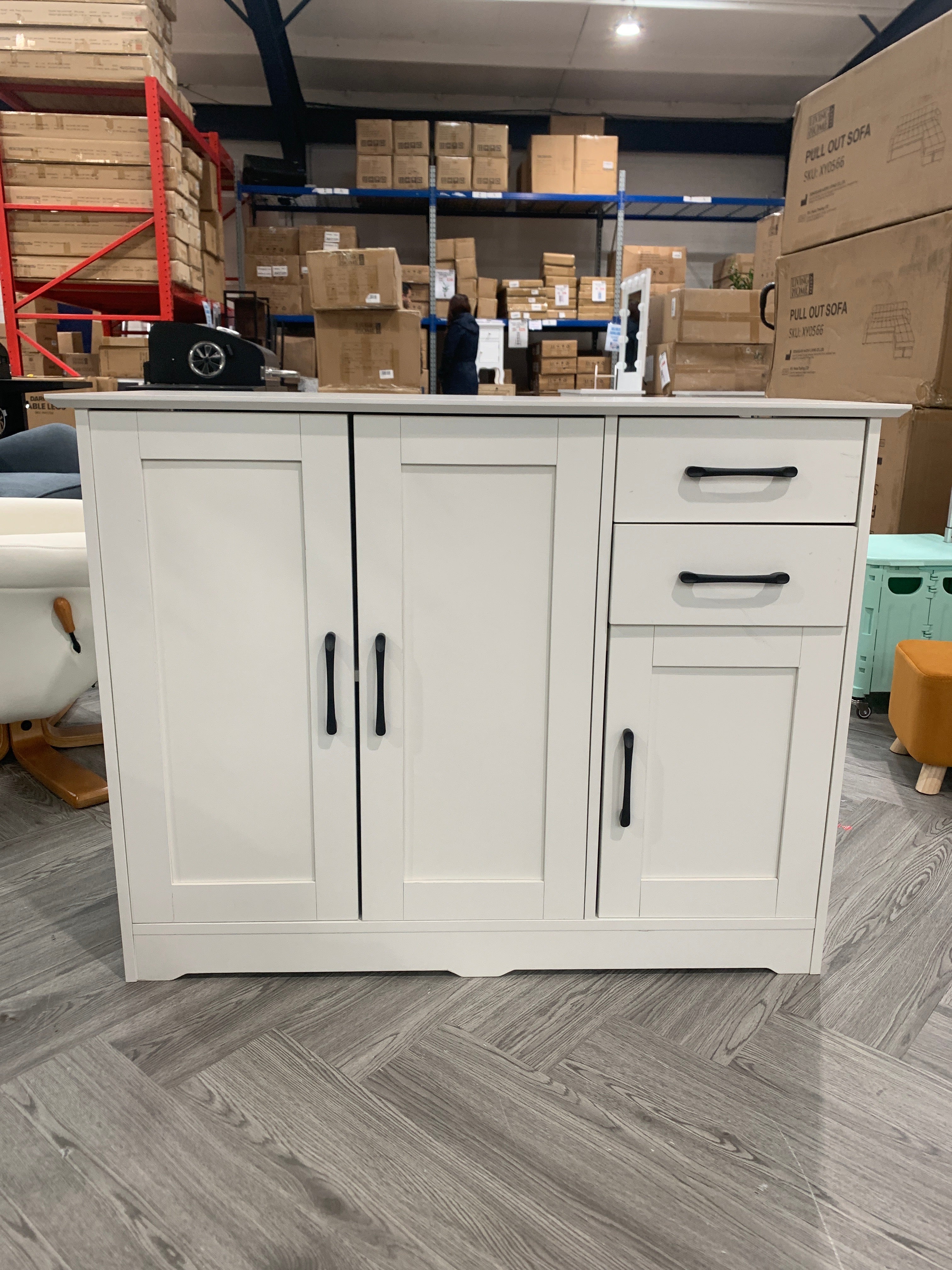 Wooden Sideboard Storage Cabinet with 2 Drawers White