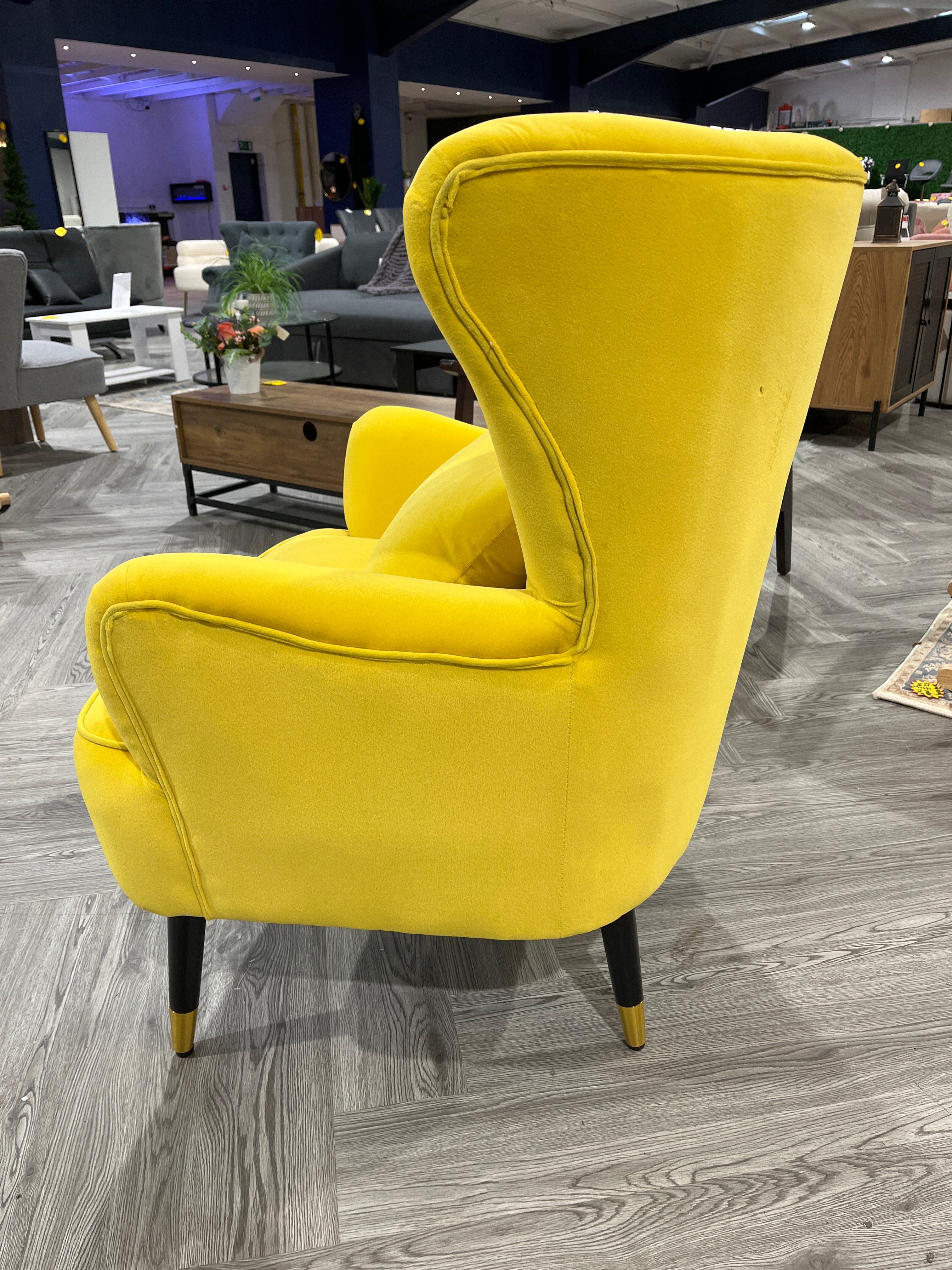 Yellow Leisure Velvet Tufted Armchair Metallic Legs with Lumbar Pillow