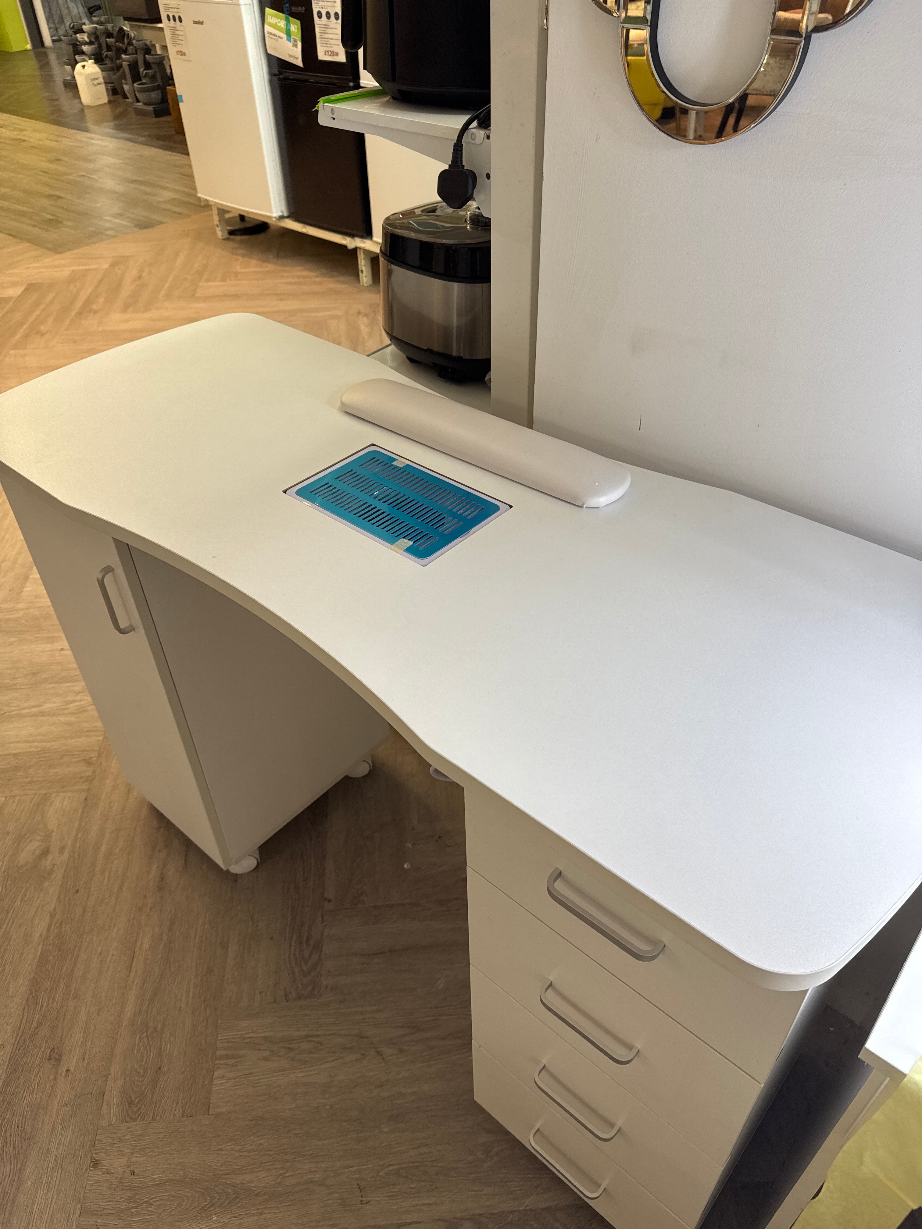 Manicure Table with Dust Collector and Wrist Cushion with 4 Drawers White