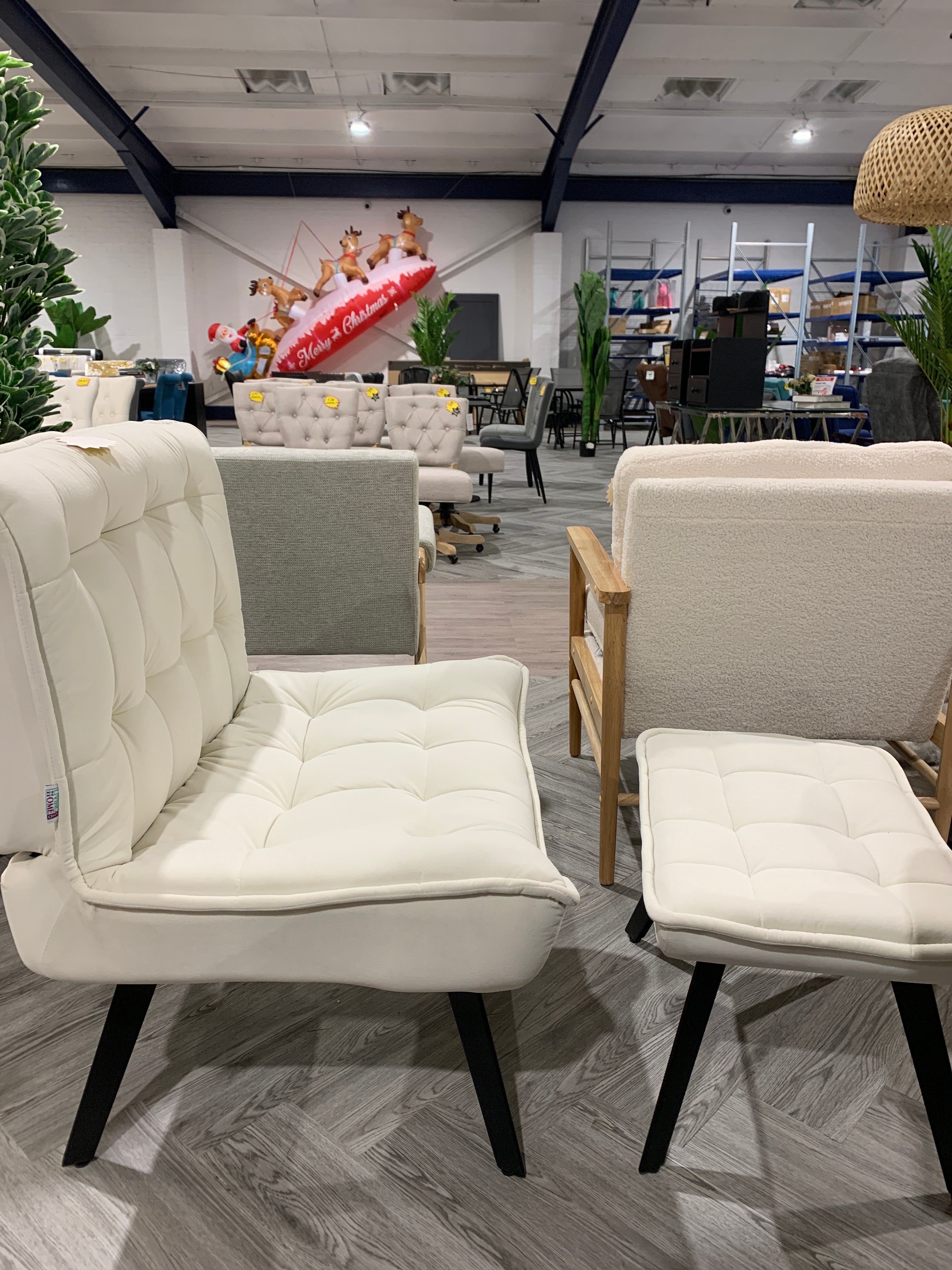 Beige Minimal Comfy Chair with Footstool Set