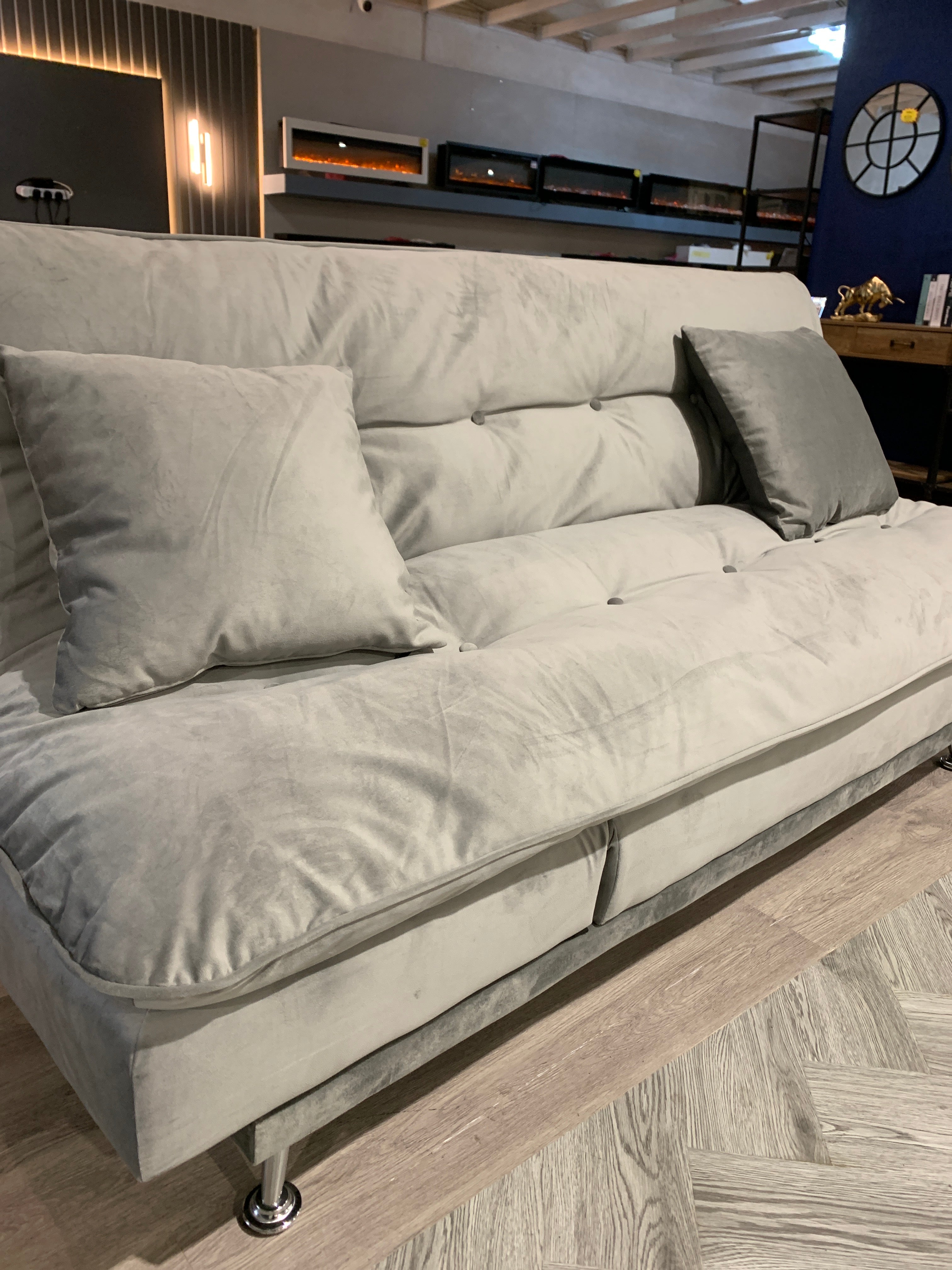 Grey Fabric Upholstered Tufted Sofa Bed