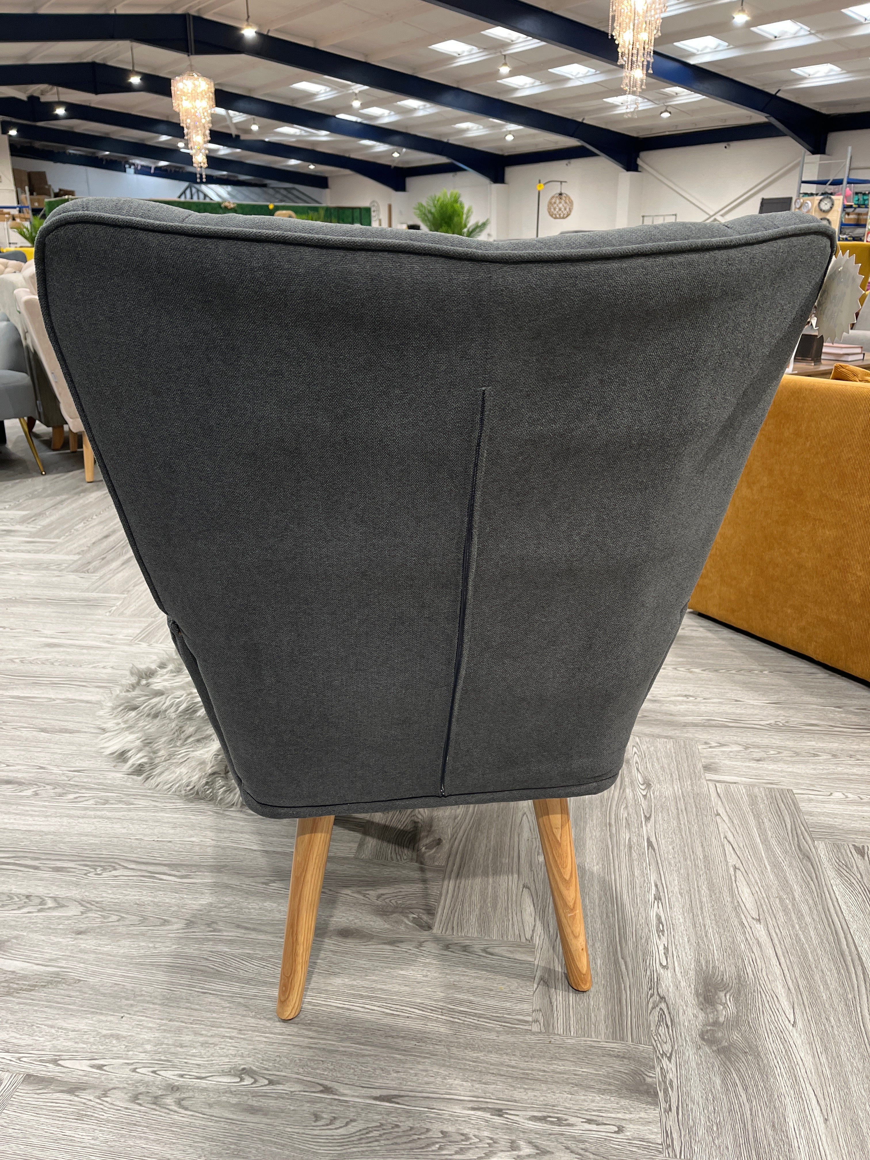 Grey Tufted Armchair with Cushion and Footstool