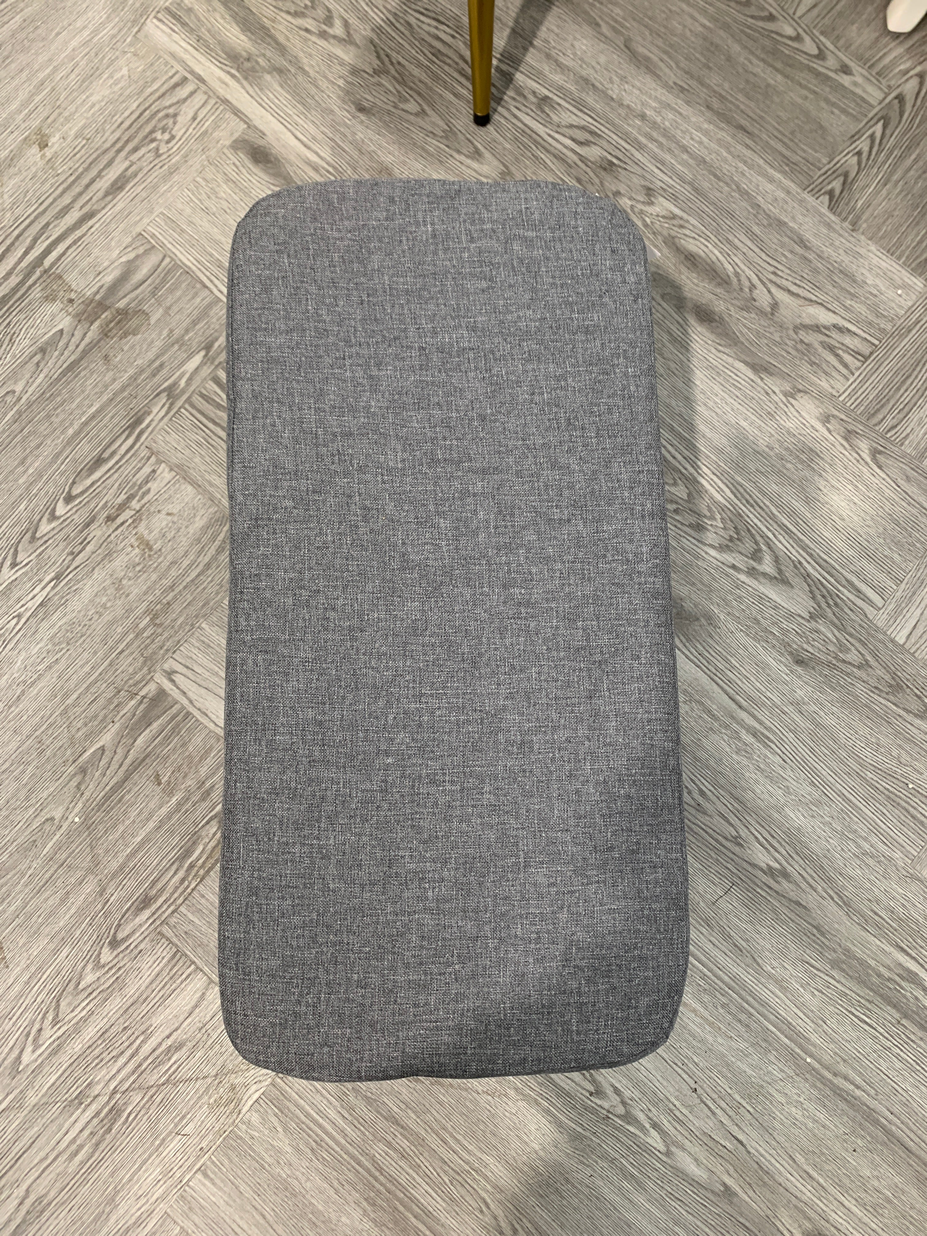 Grey Rectangular Tofu-shaped Footrest with Solid Wooden Legs