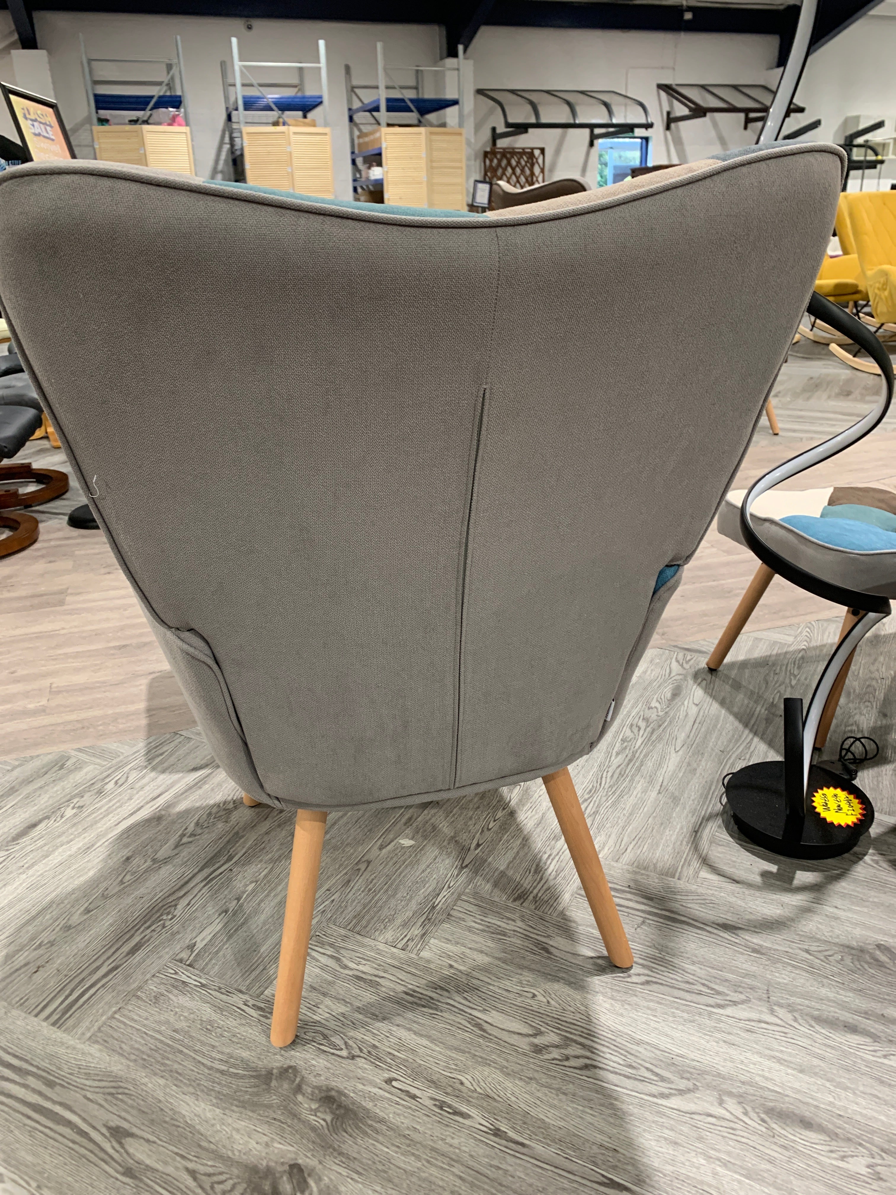 Colour Block Upholstered Wingback Patchwork Armchair with Footstool Blue