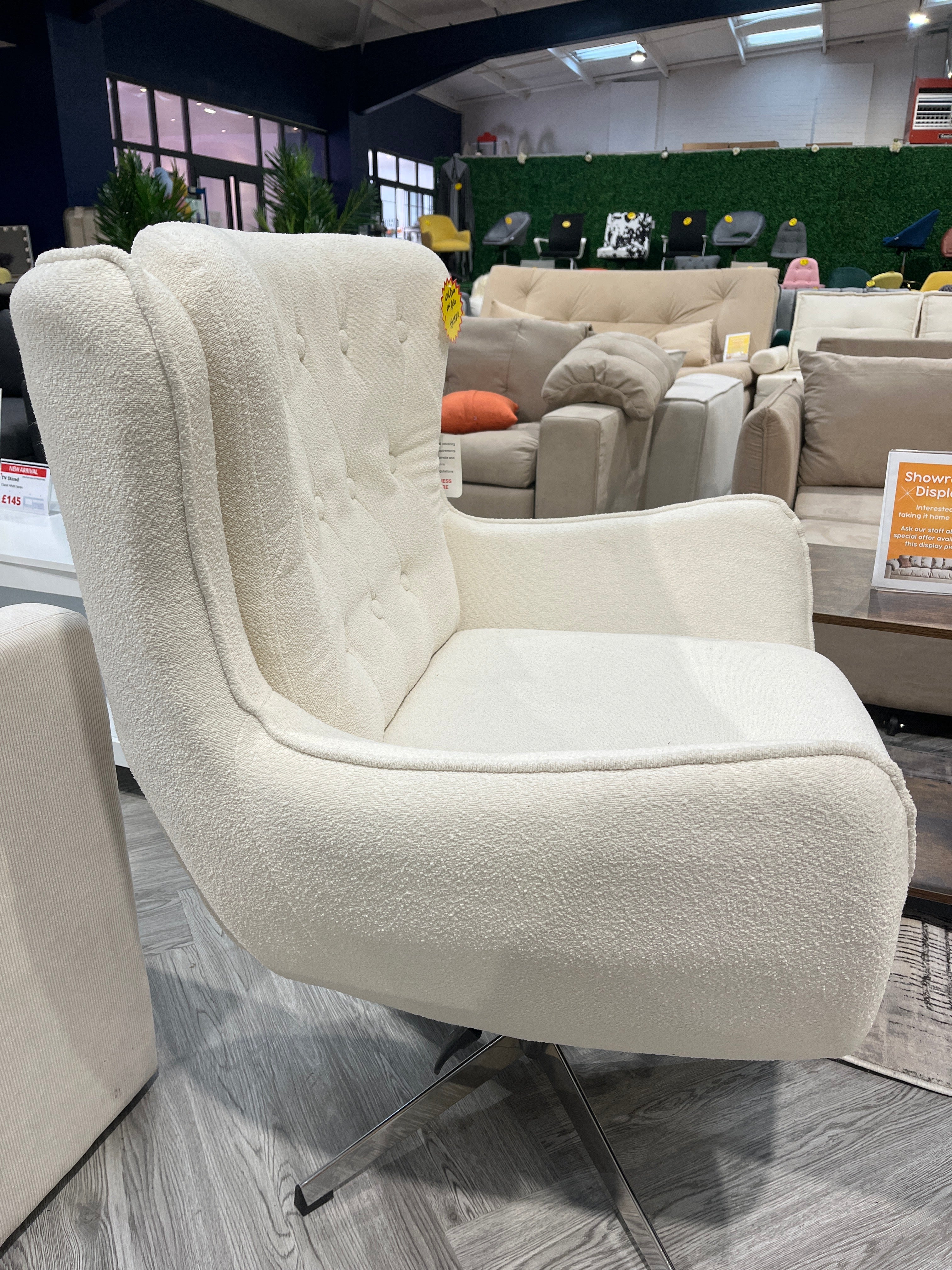 Beige Swivel Linen Office Armchair