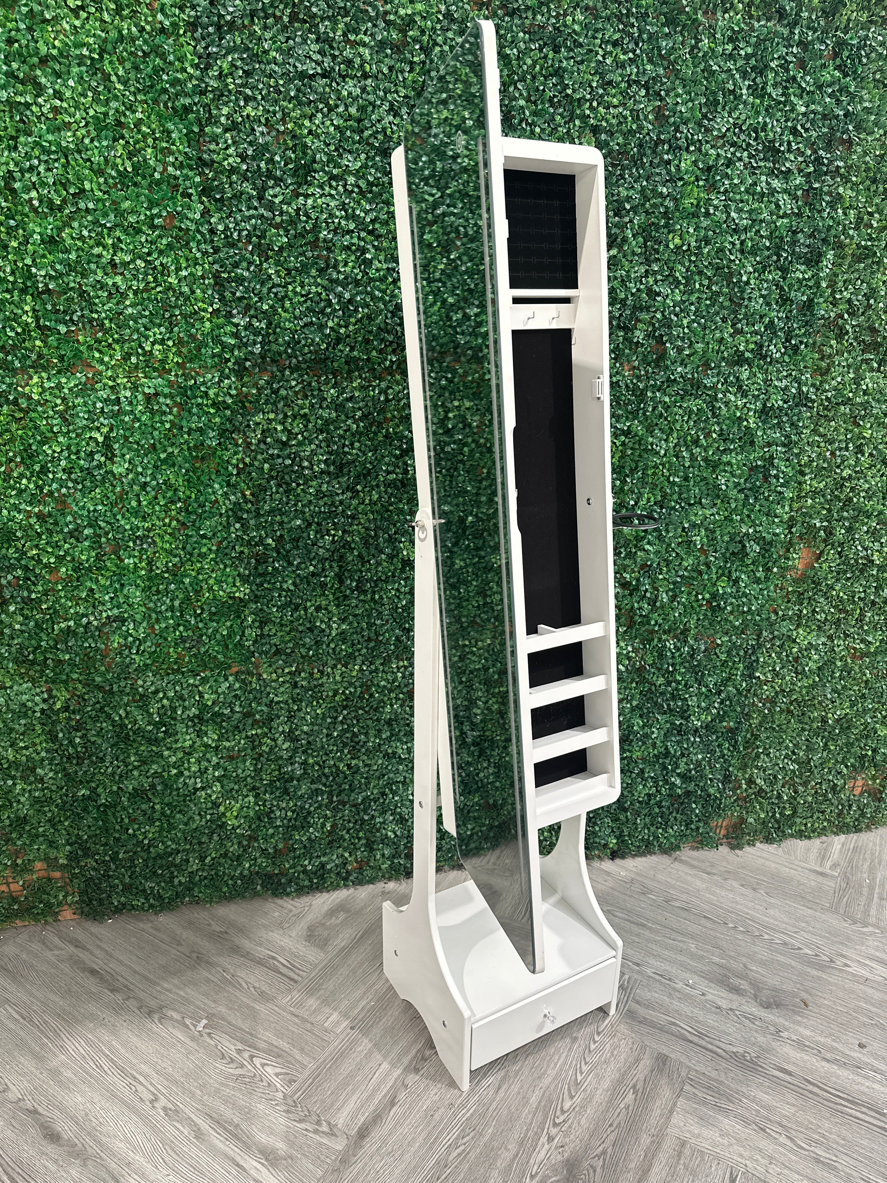 White LED-Lit Full Mirror Jewellery Cabinet with Drawer and Hairdryer Holder