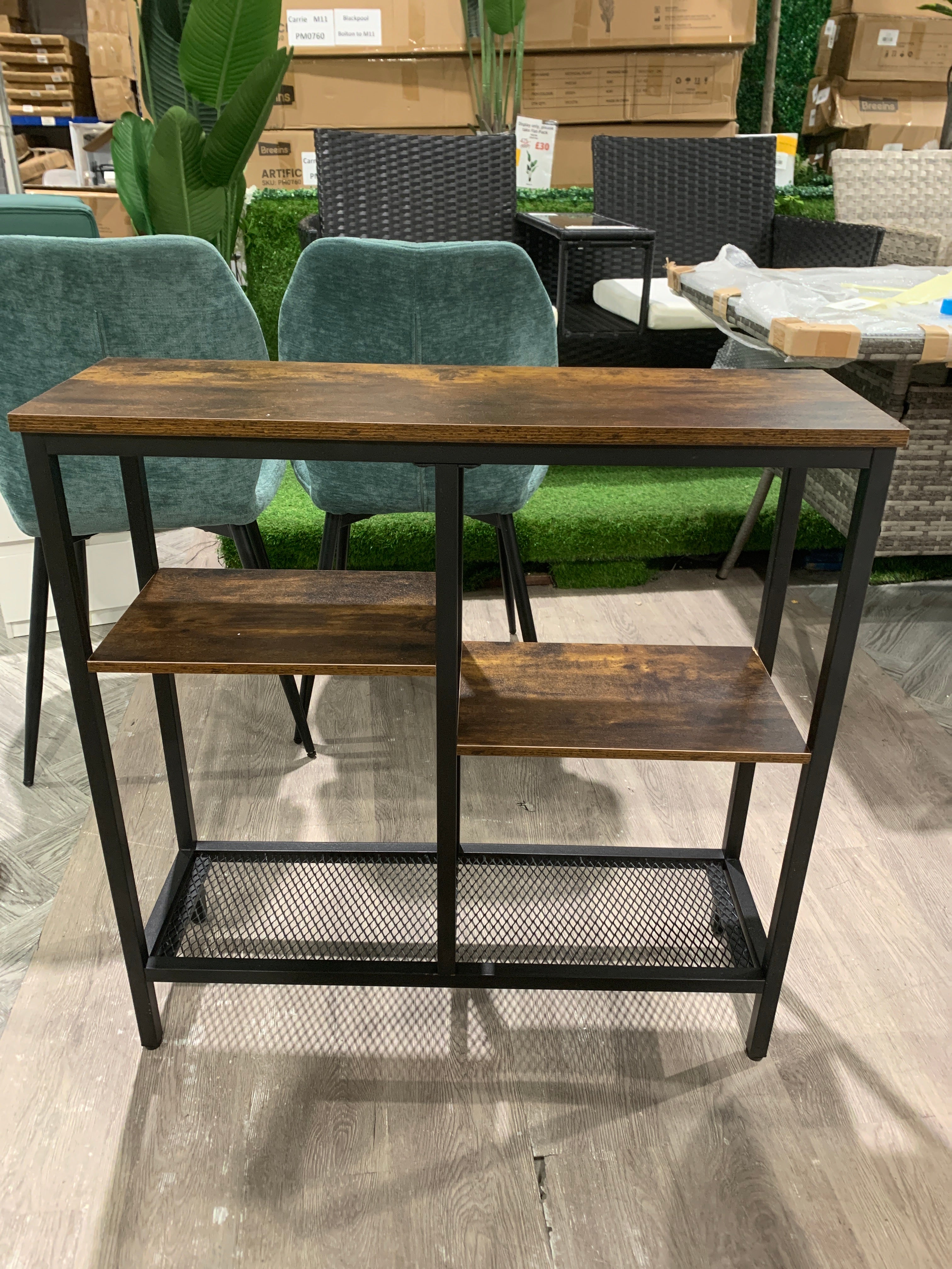 4 Tier Industrial Console Table Brown
