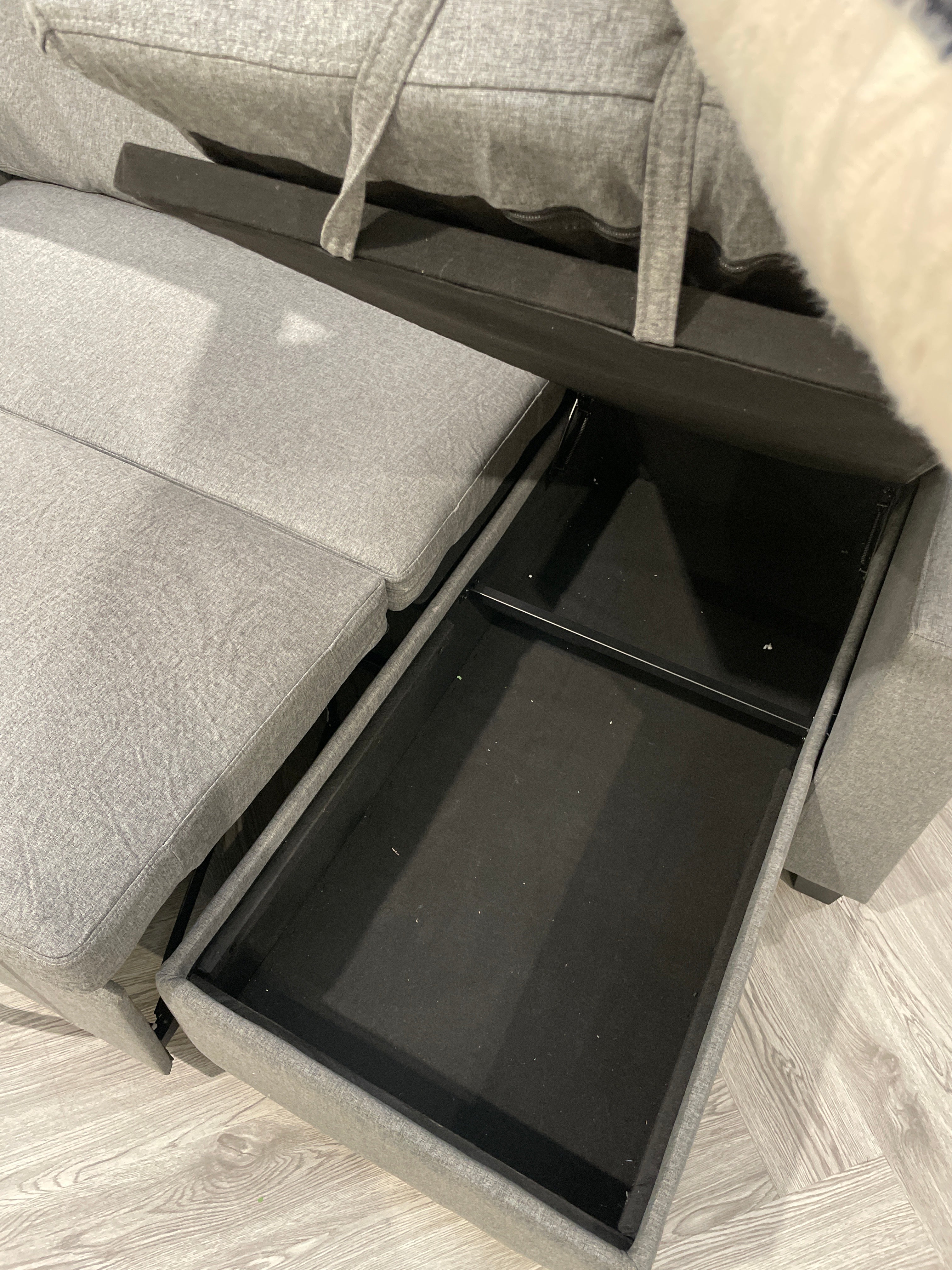 Linen L Shaped Corner Sofa Bed 3 Seater Sofa with Storage and Armrest Shelf Grey