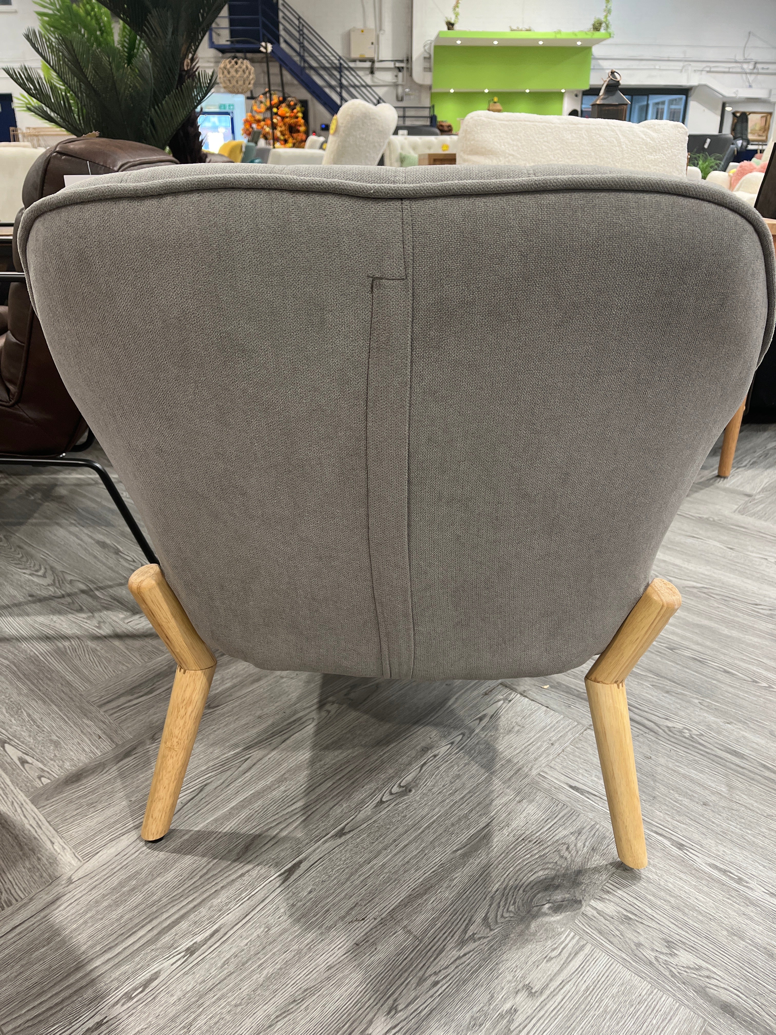 Grey Modern Faux Wool Single Sofa Chair with Wooden Legs and a Cushion