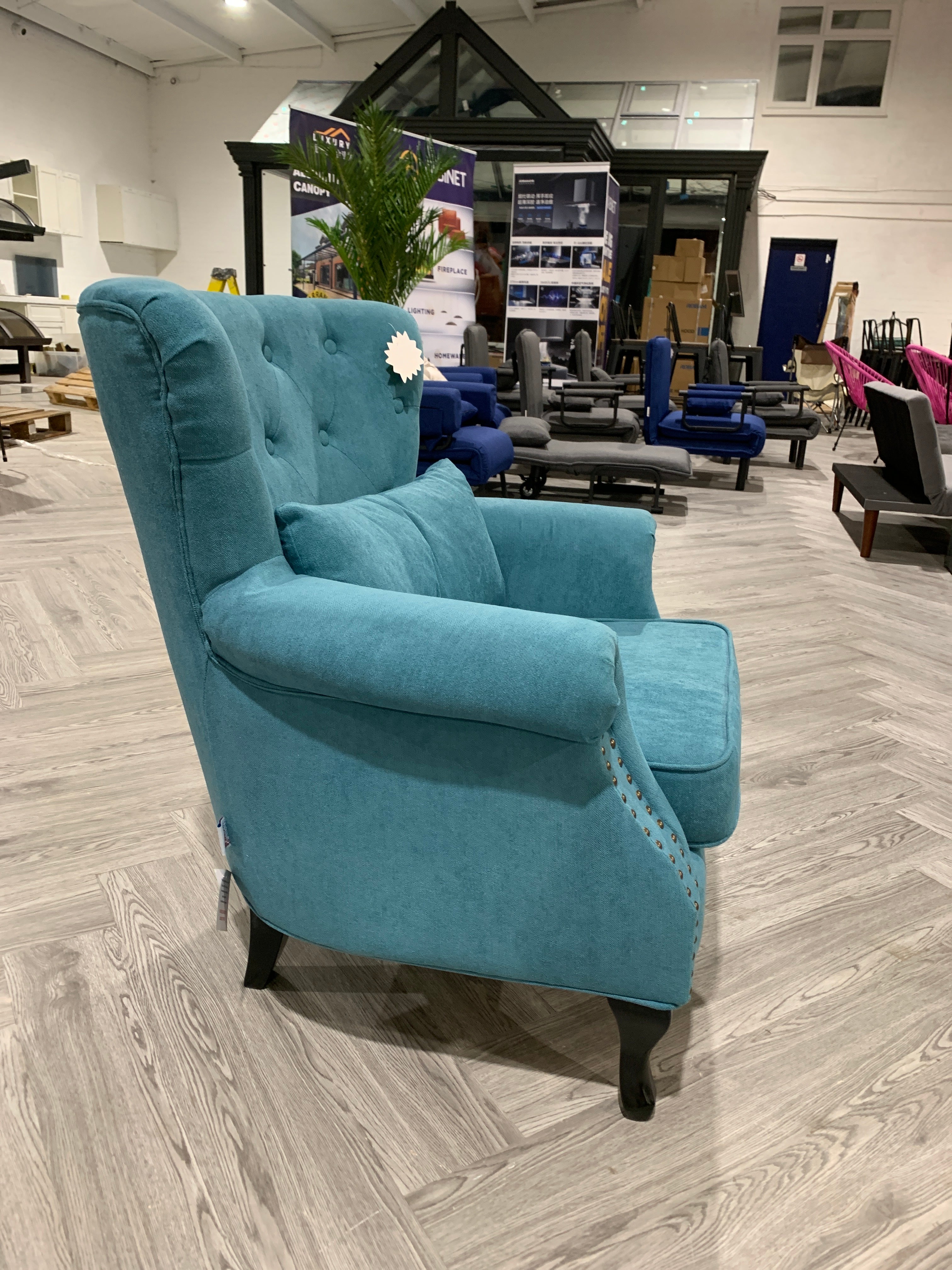 Teal Buttoned Armchair with Cushion