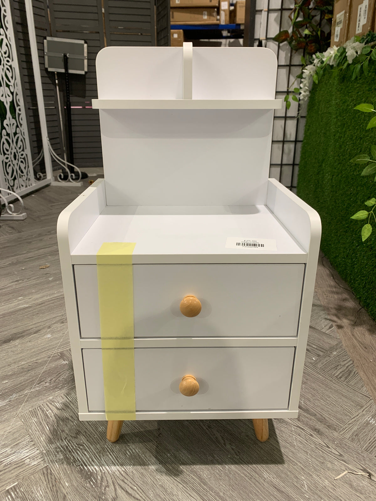 Wooden 2 Drawer Bedside Table Nightstand with a Shelf and Wooden Legs