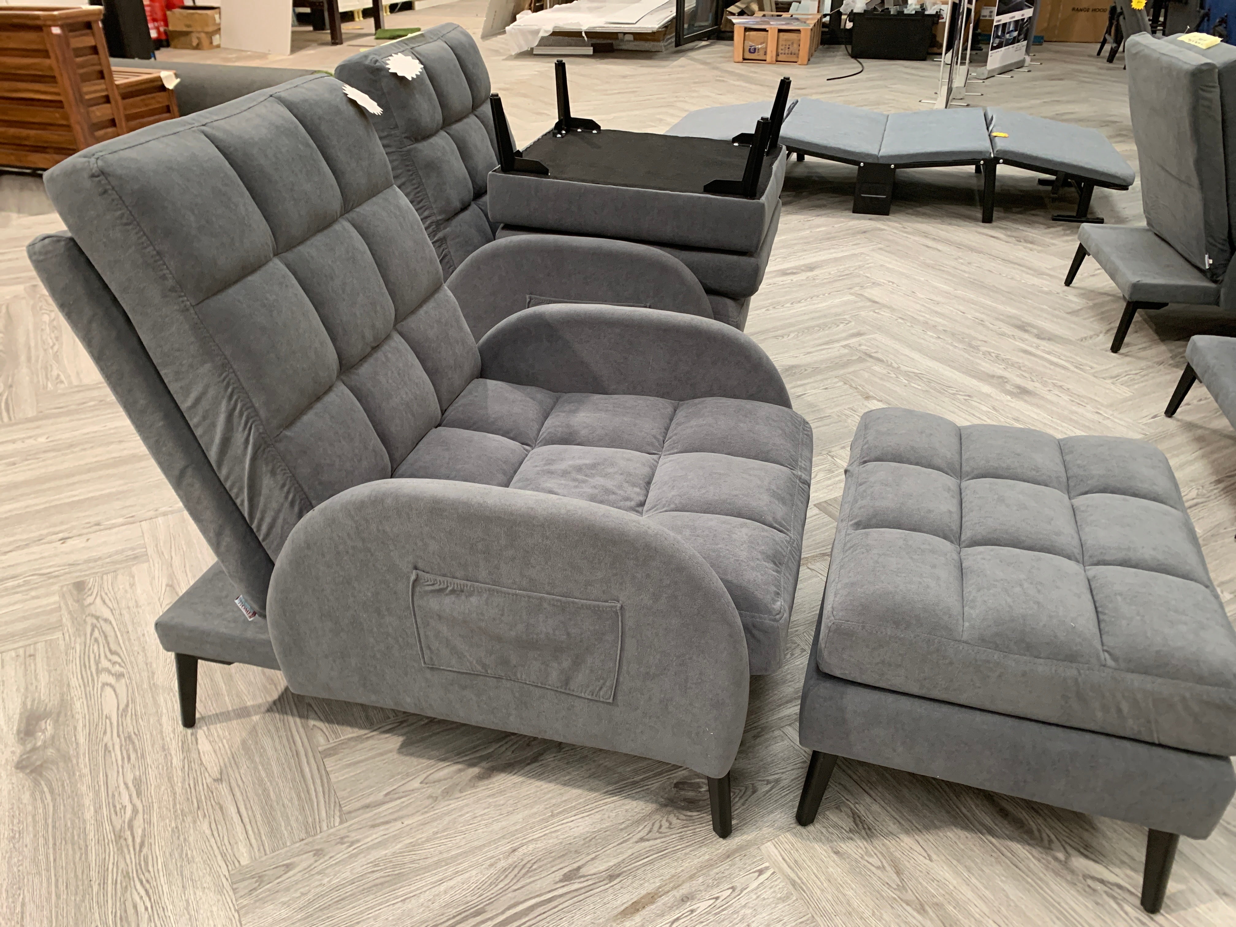 Grey Leisure Recliner and Footstool Set with Metal Legs