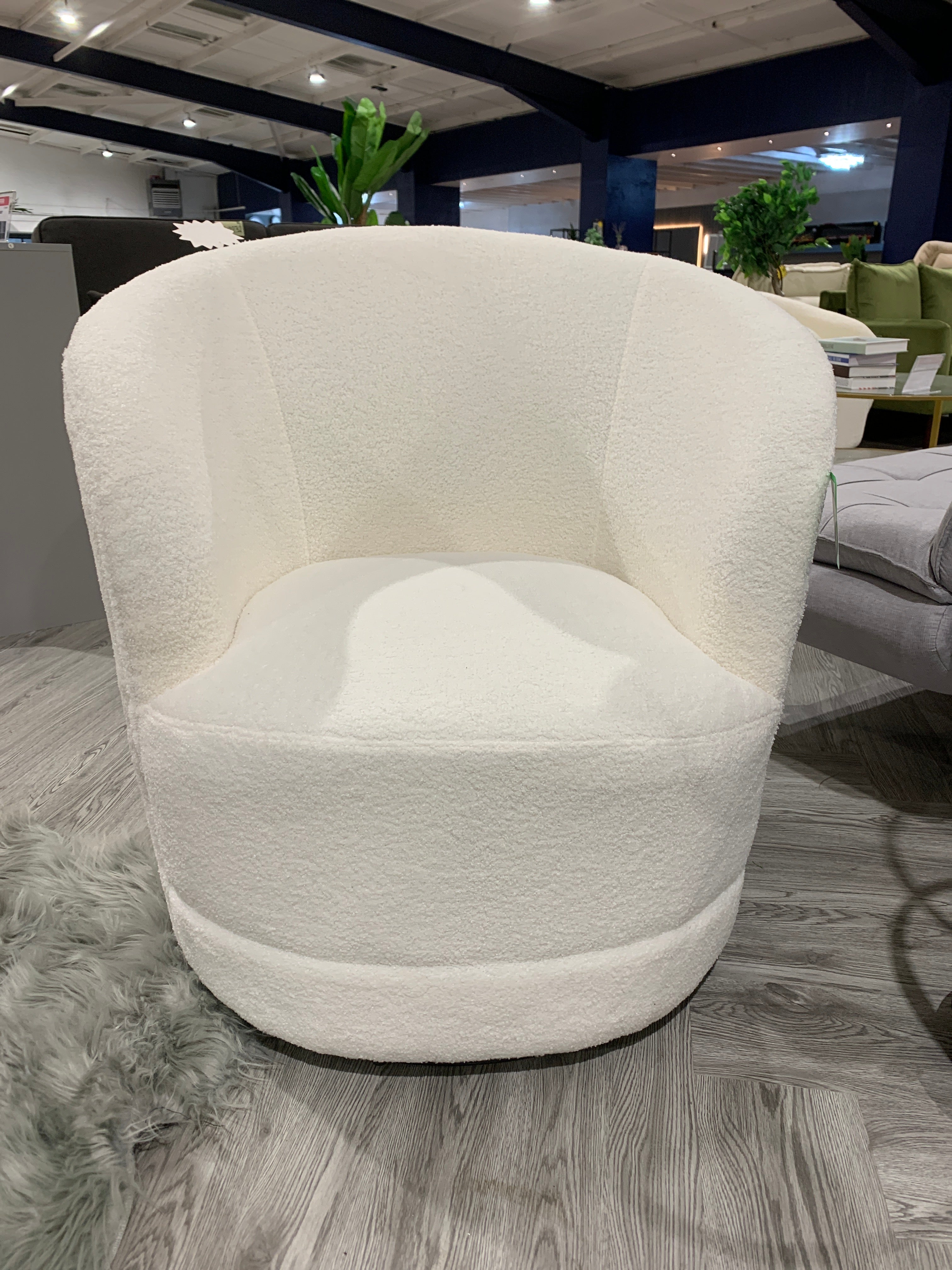 White Teddy Faux Fur Accent Swivel Chair