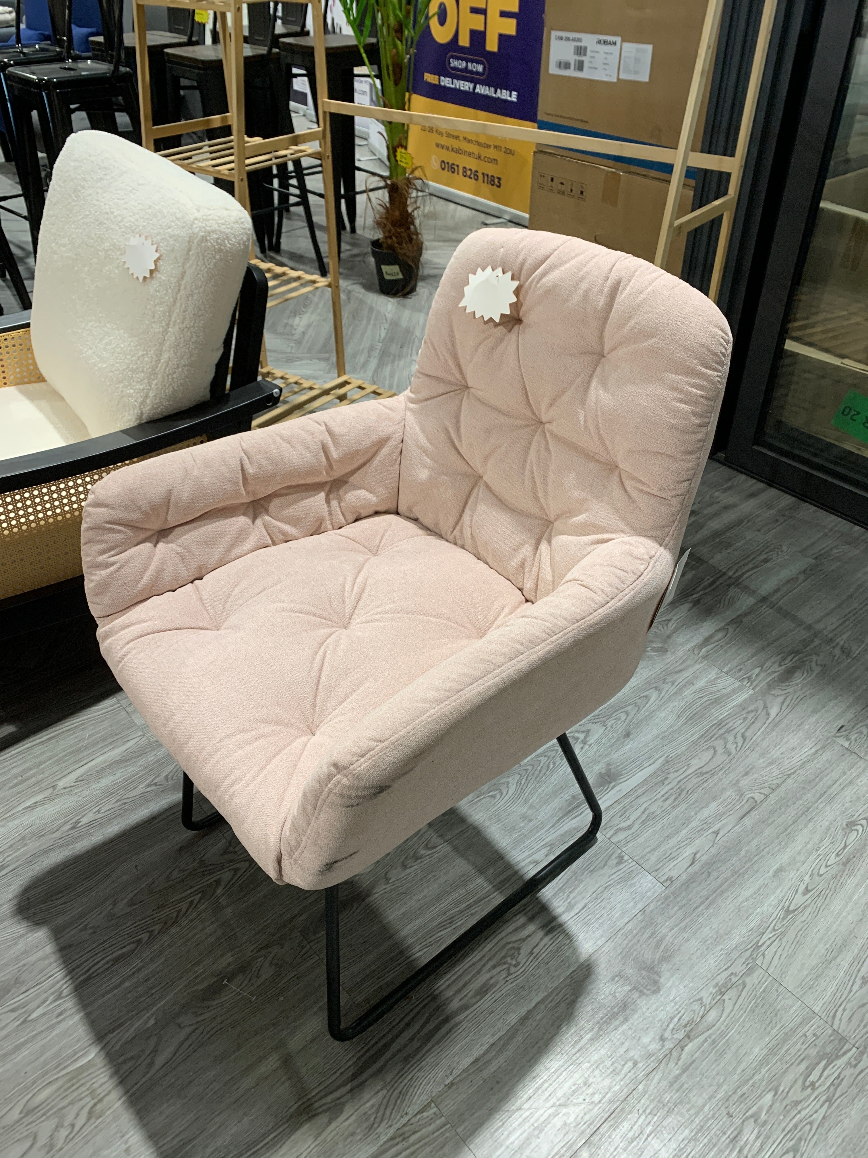 Baby Pink Leisure Armchair with Metal Legs