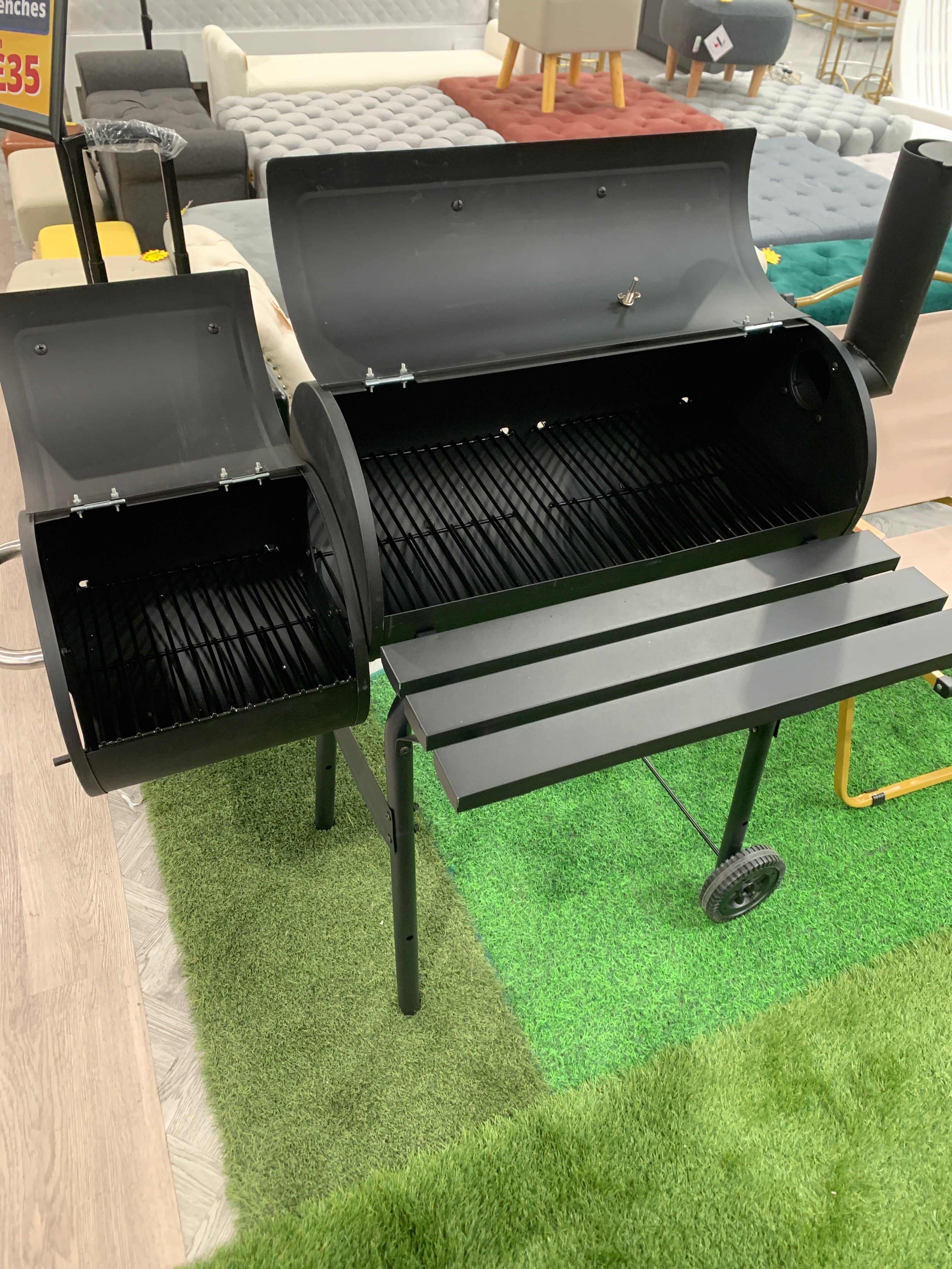 Outdoor Charcoal Grill with Side Tables 115cm W