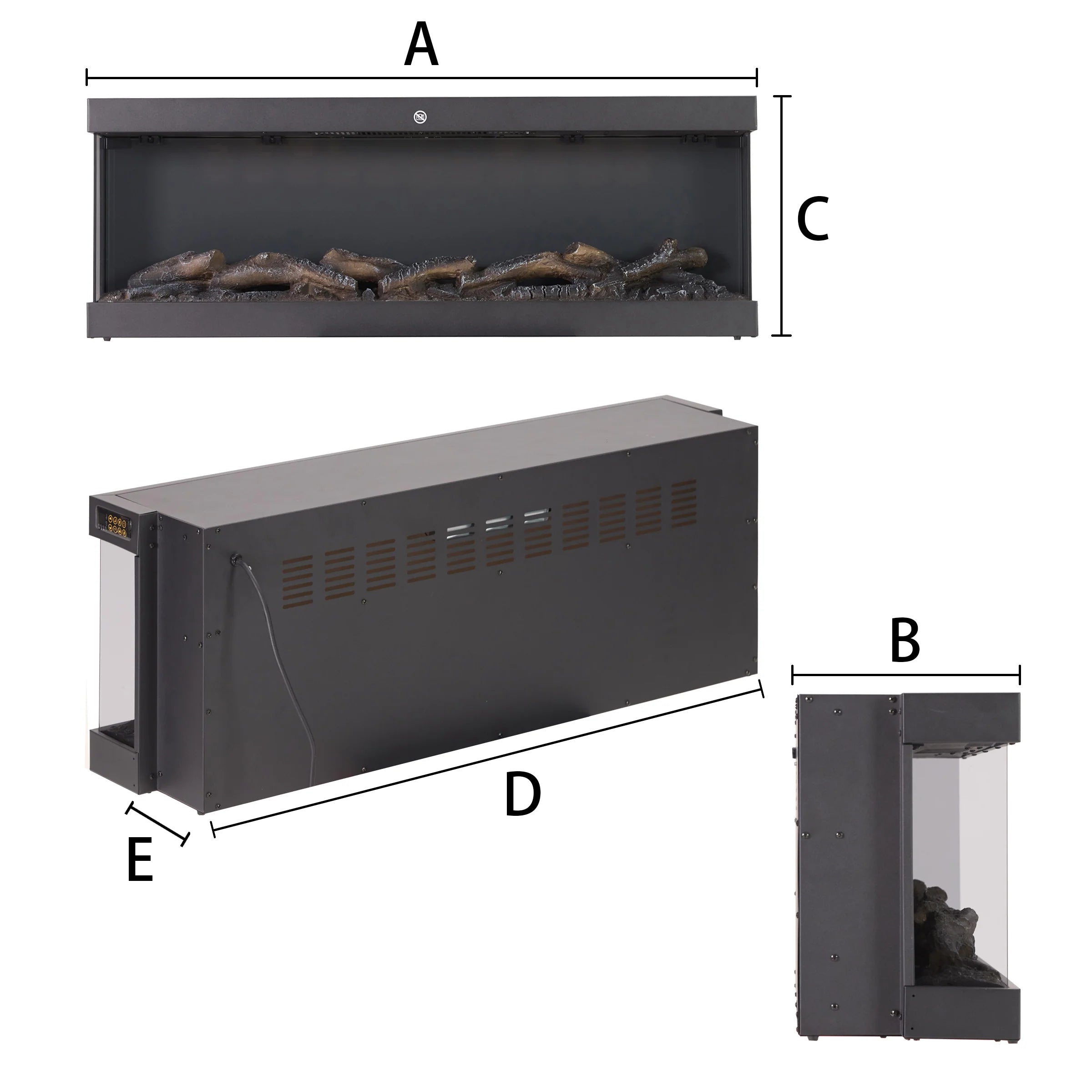 New 42/48/56/72 Inch 3 Sided Electric Fireplace with Glass Free Front Design