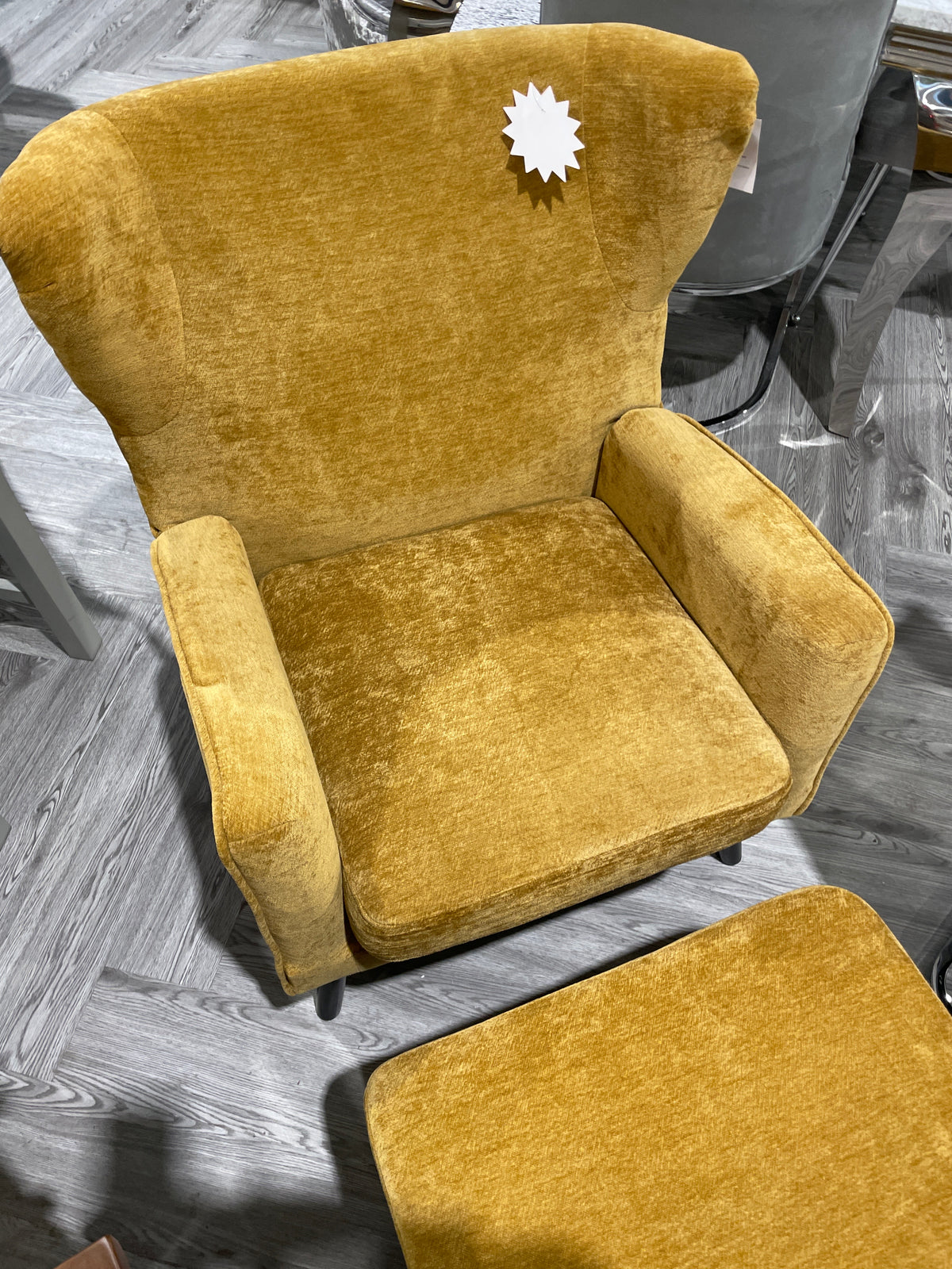 Chenille Upholstered Armchair with Footstool Orange