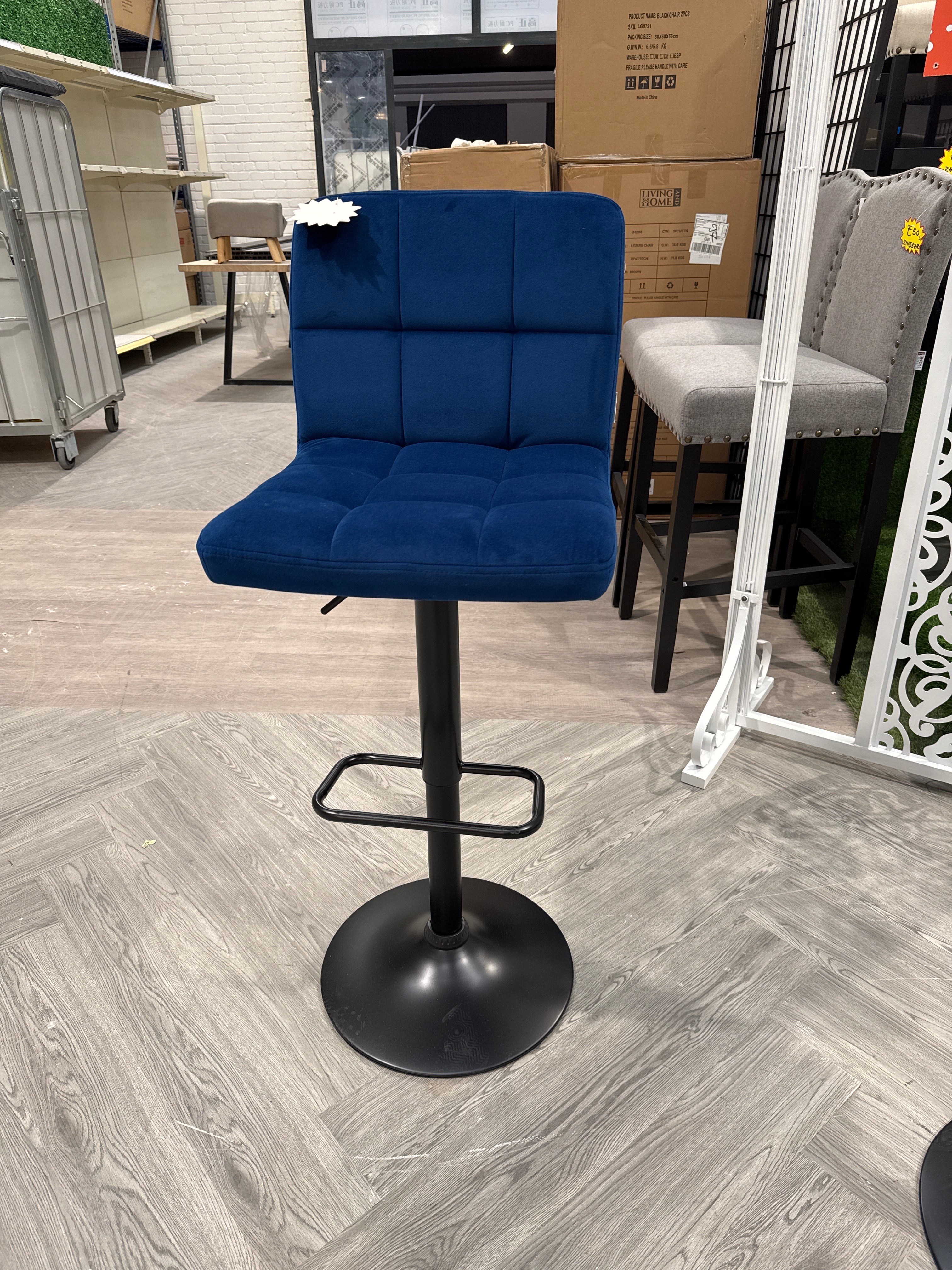 Blue Velvet Upholstery Bar Stool with Low Backrest 1PC
