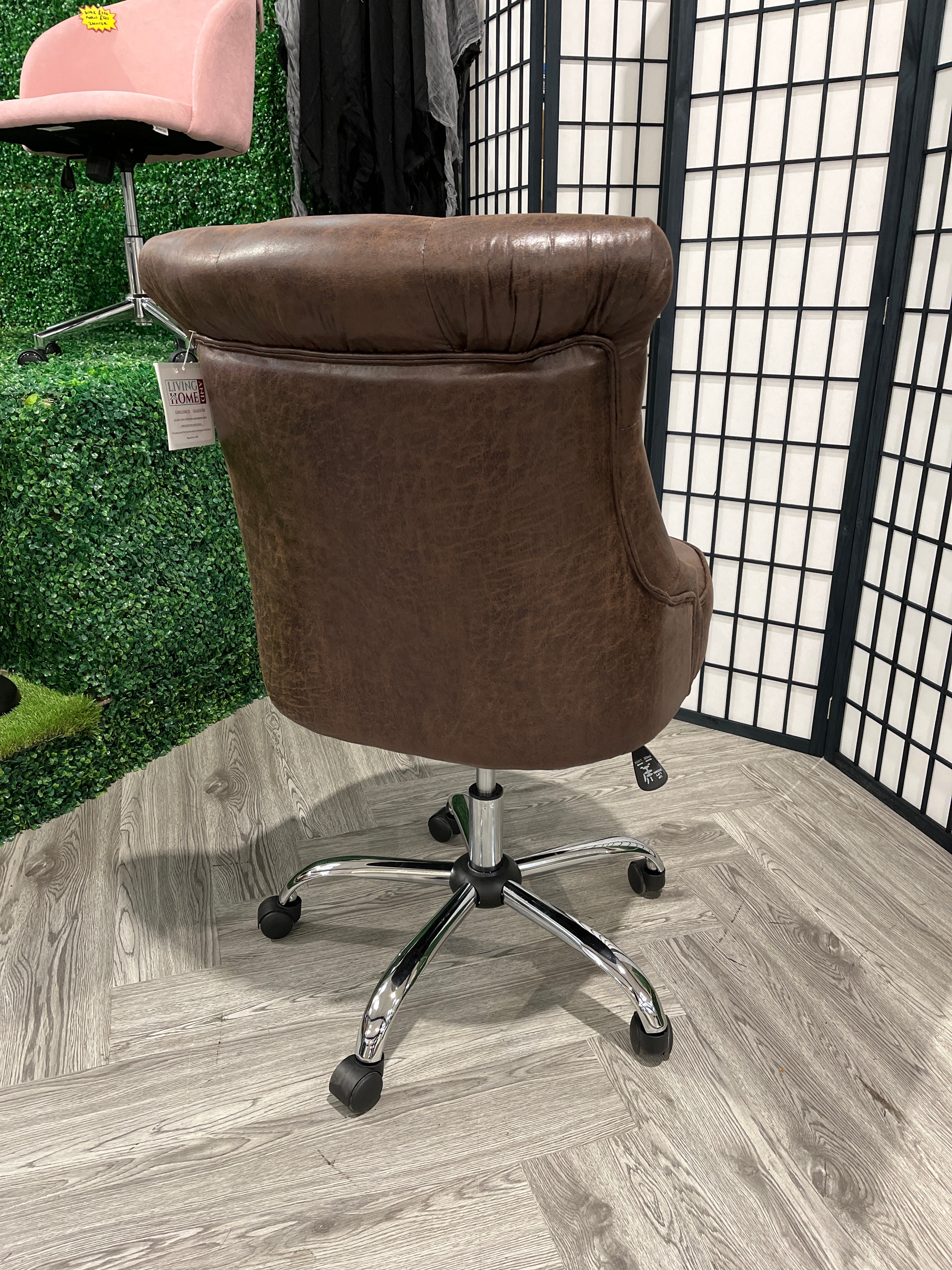 Brown Buttoned Office Chair PU Leather