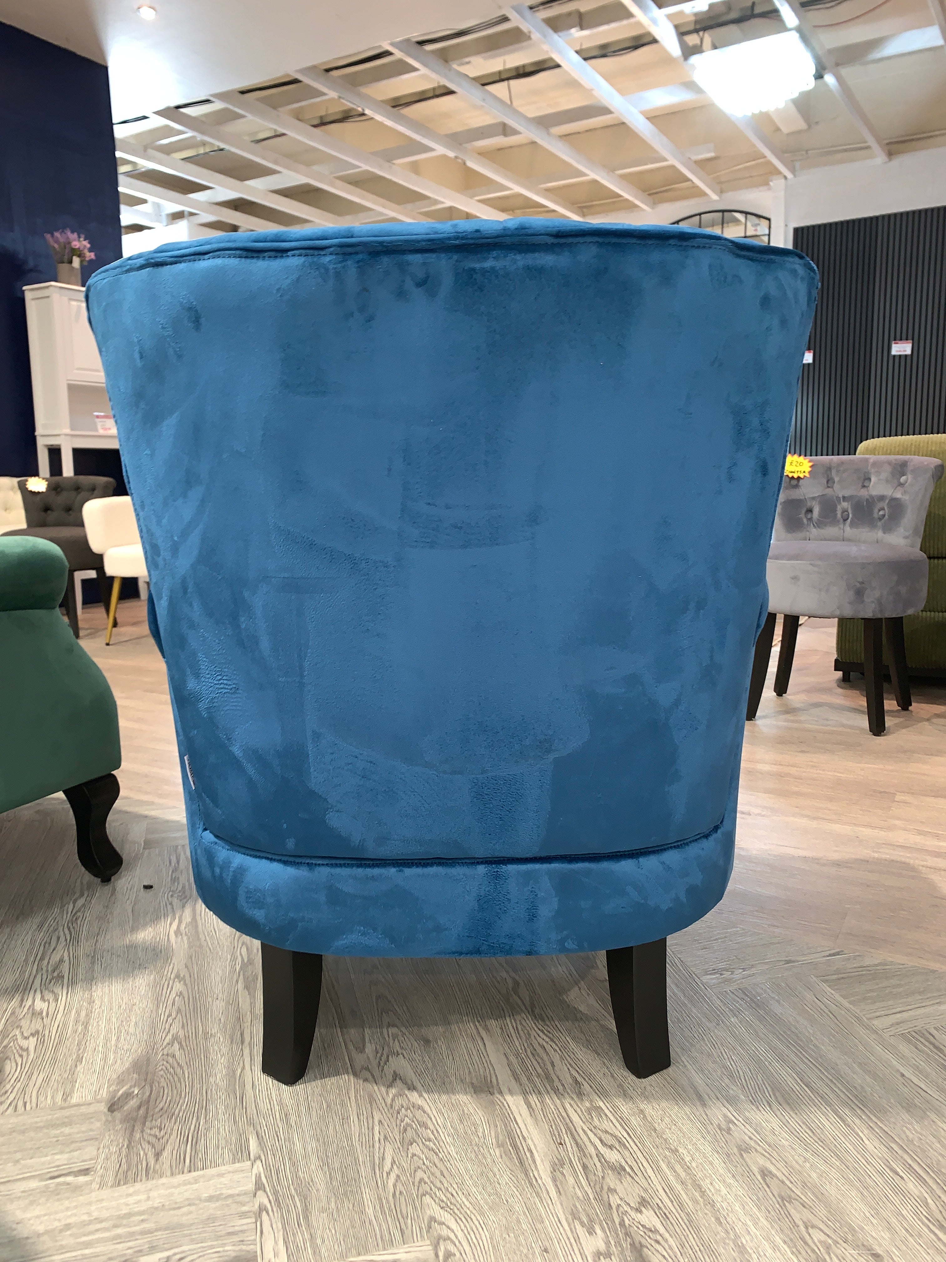 Navy Blue Vintage Velvet Wing Back Armchair with Studs