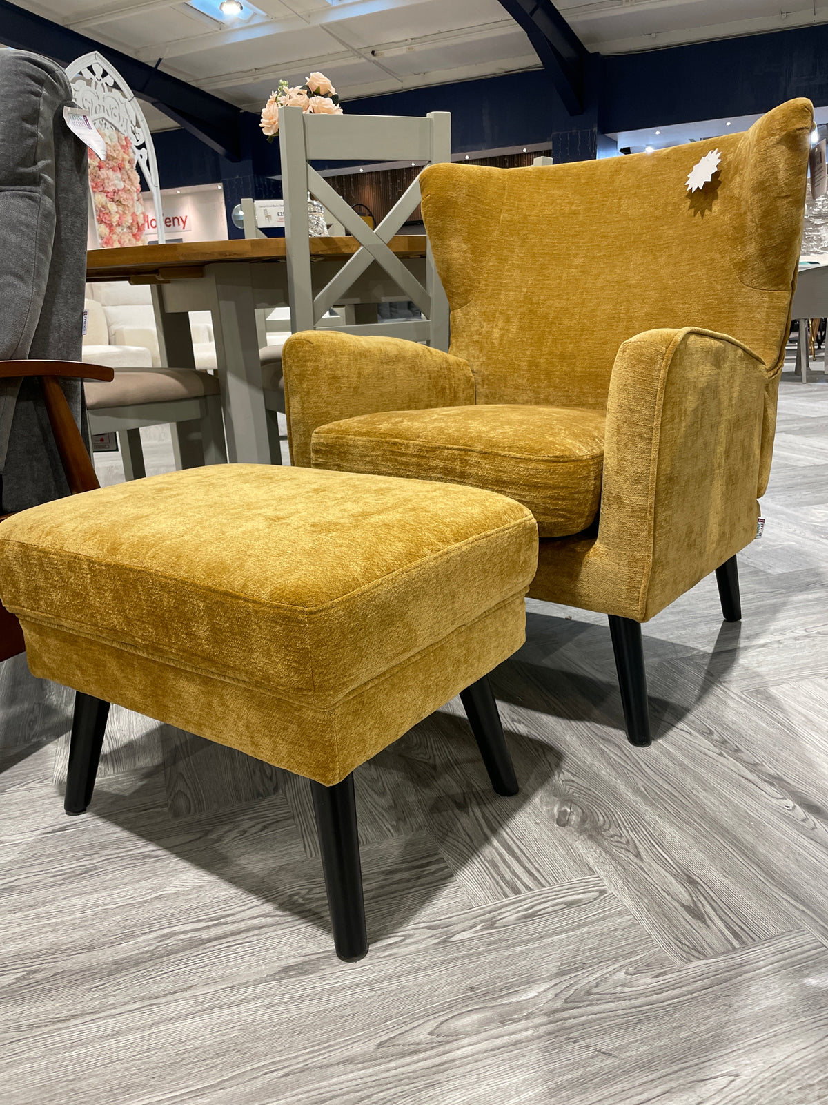 Chenille Upholstered Armchair with Footstool Orange