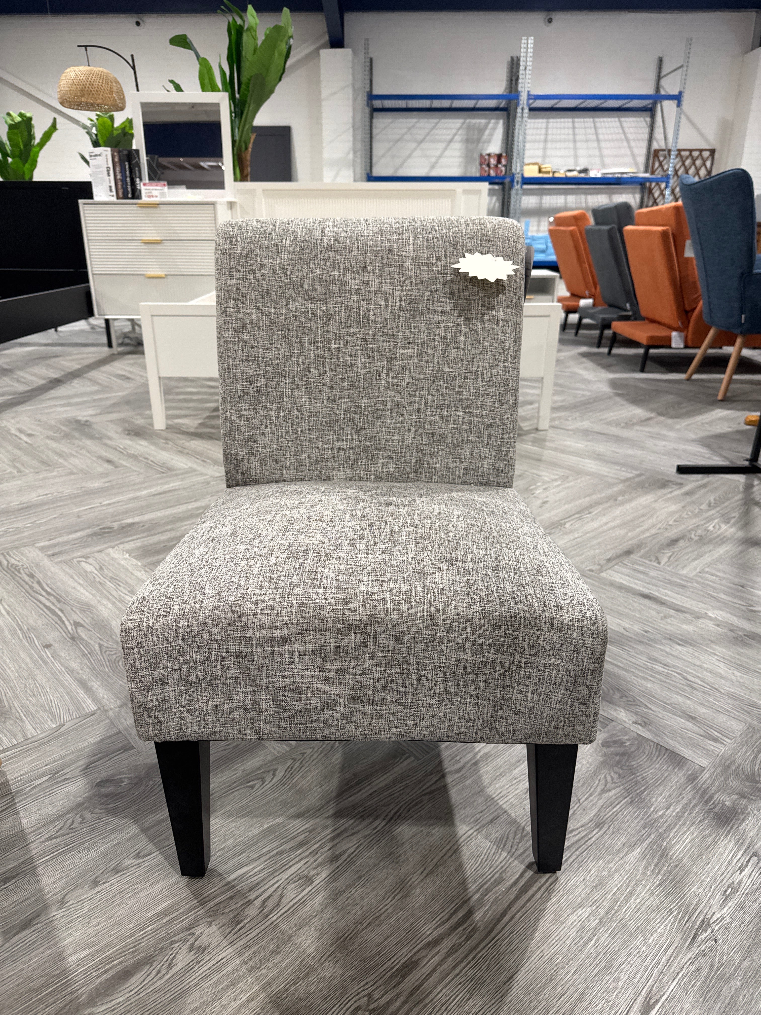 Grey Linen Accent Dining Chair with Black Legs