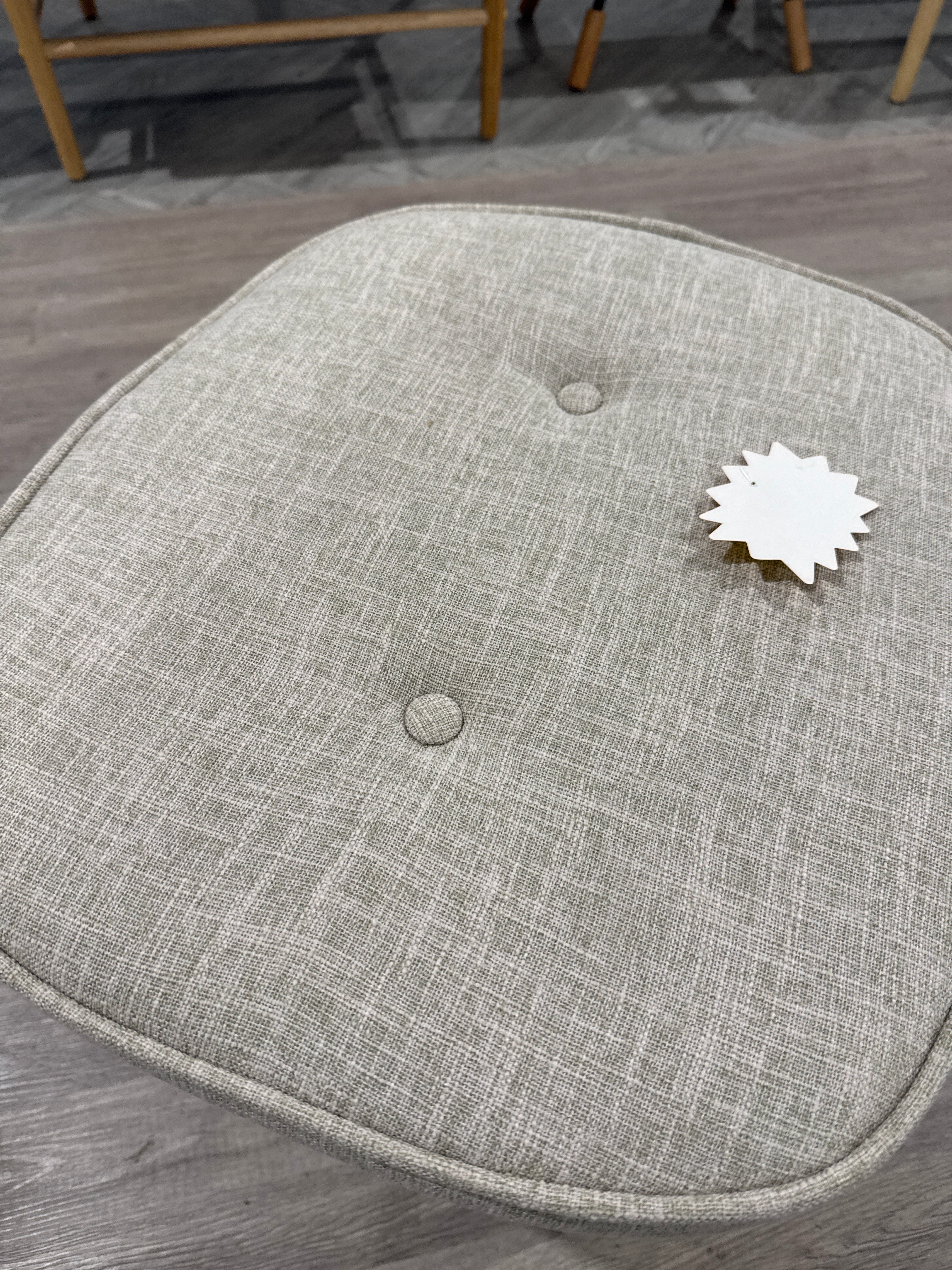 Beige Linen Footstool with Black Legs