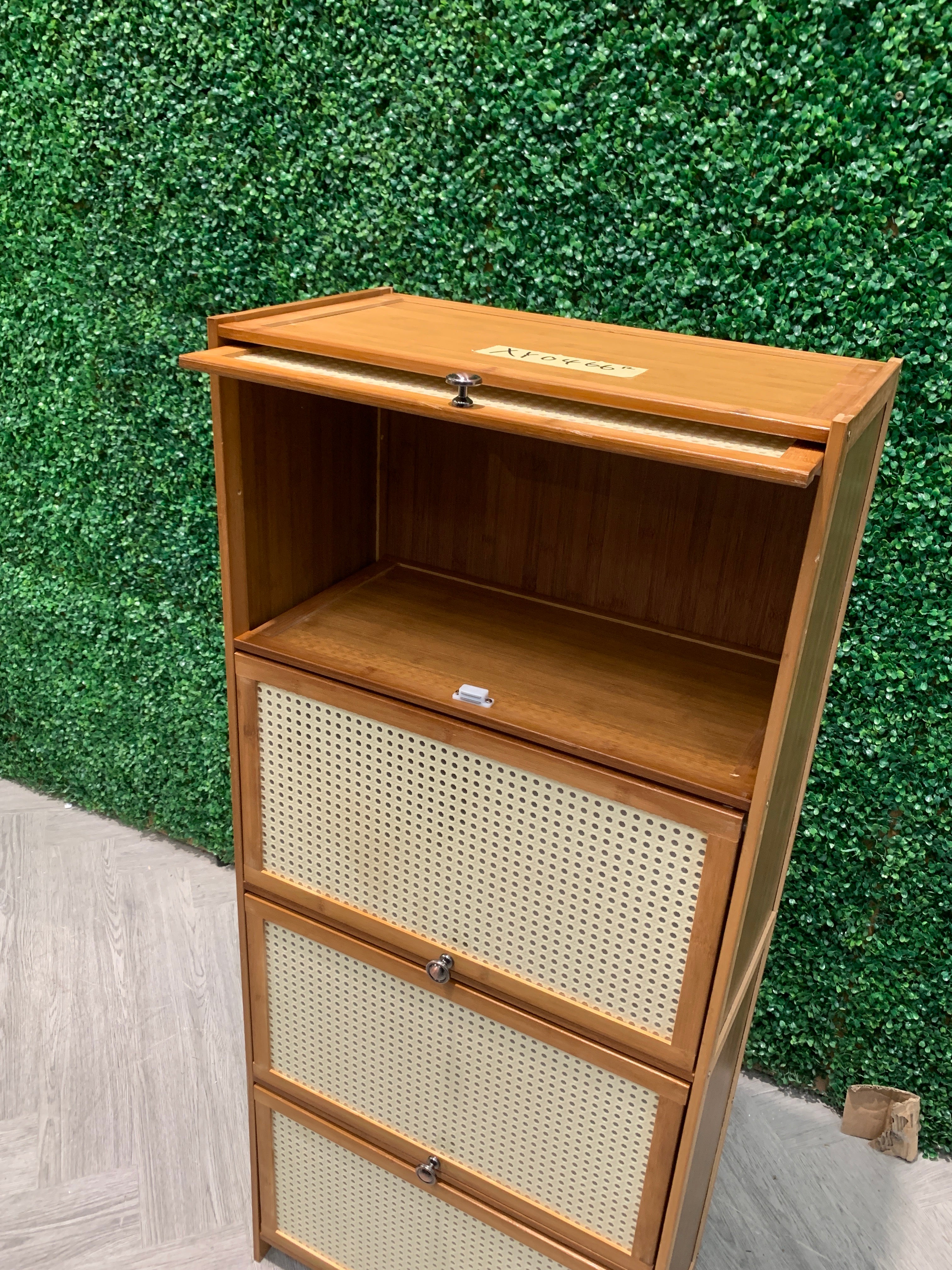 4 Tier Natural Bamboo Rustic Rattan Storage Cabinet