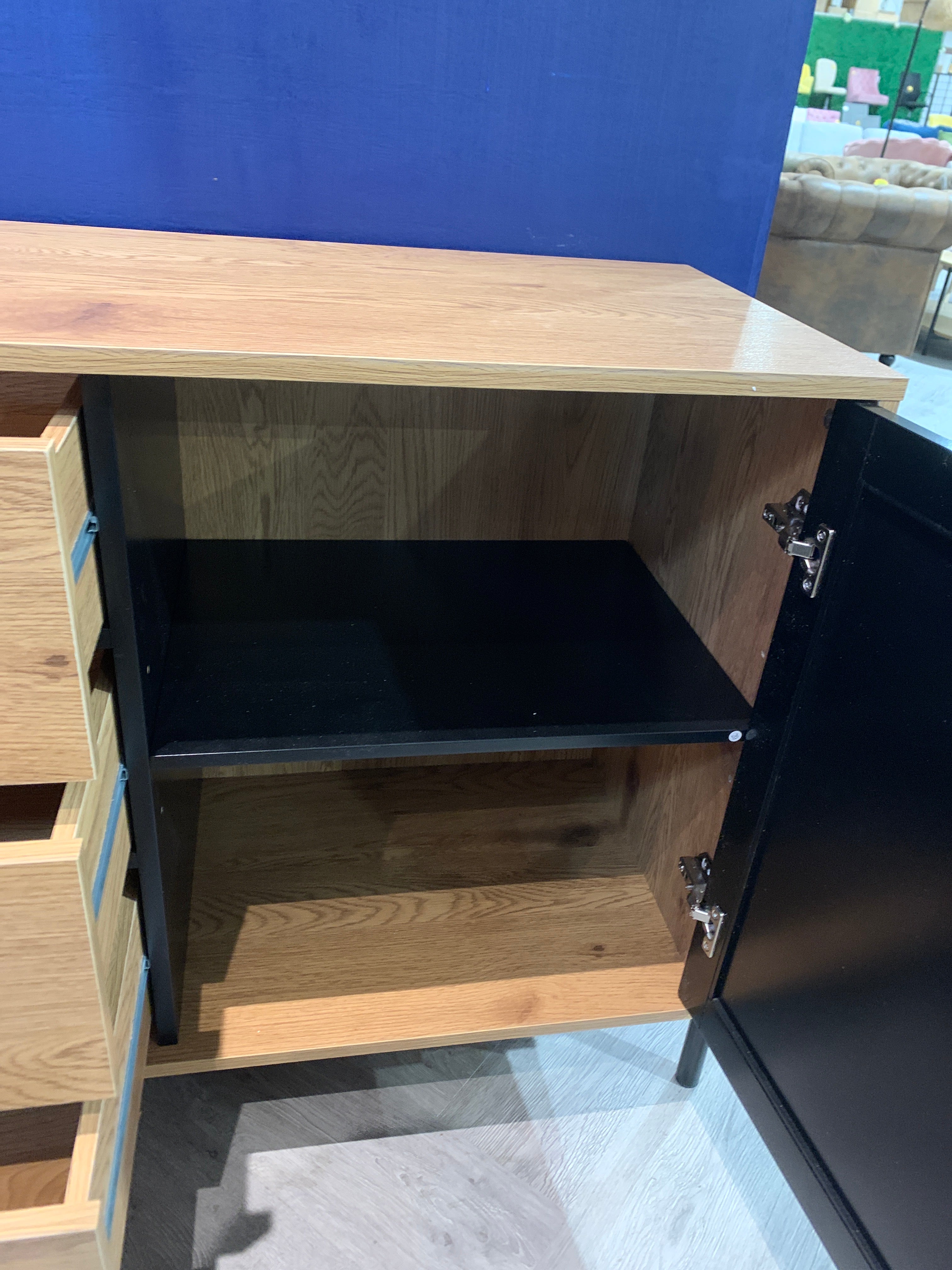 Storage Cabinet with 2 Cupboard Black Rattan Doors and 3 Drawers