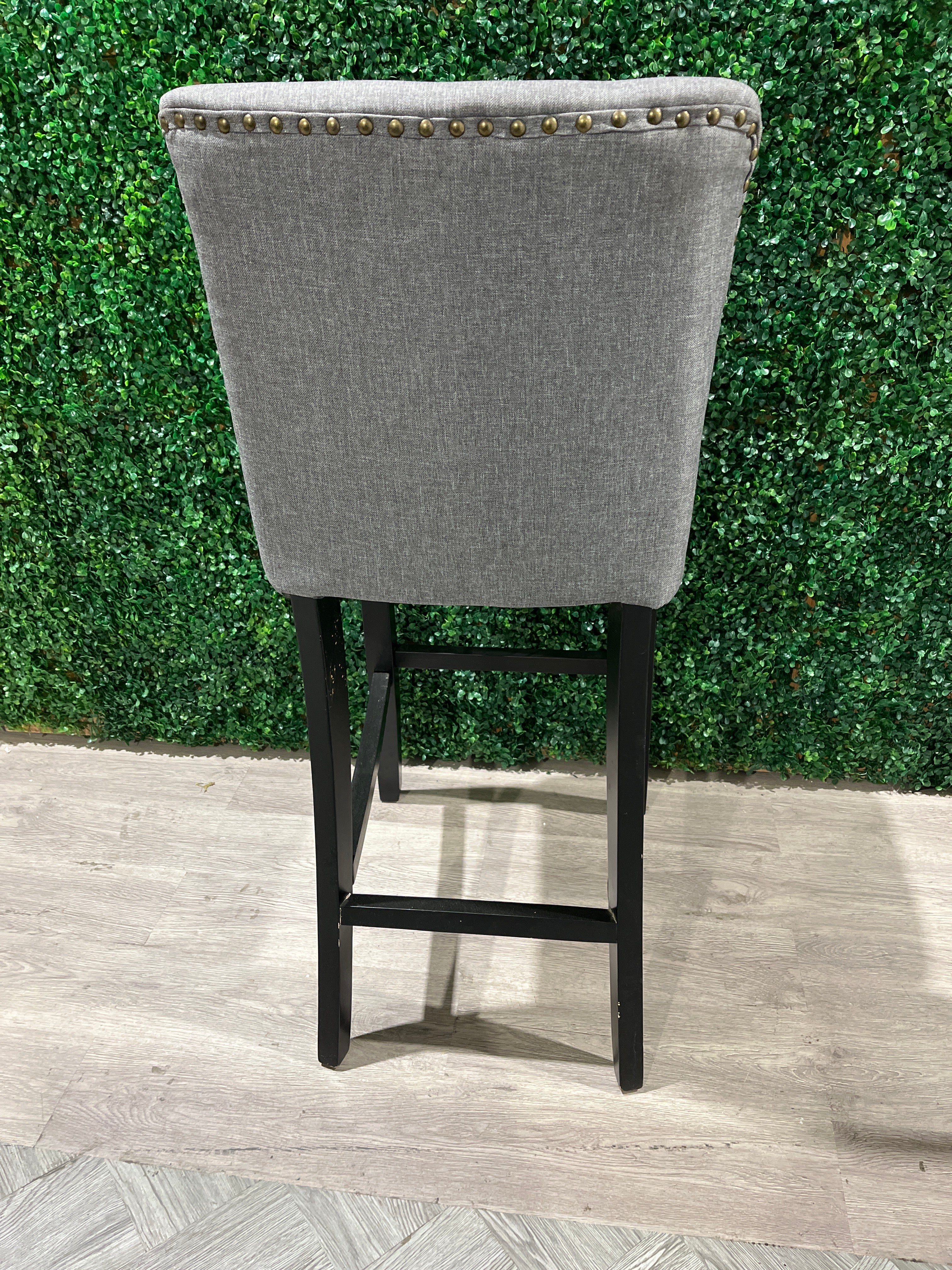 Grey Linen Bar Stool with Black Wooden Legs 1PC