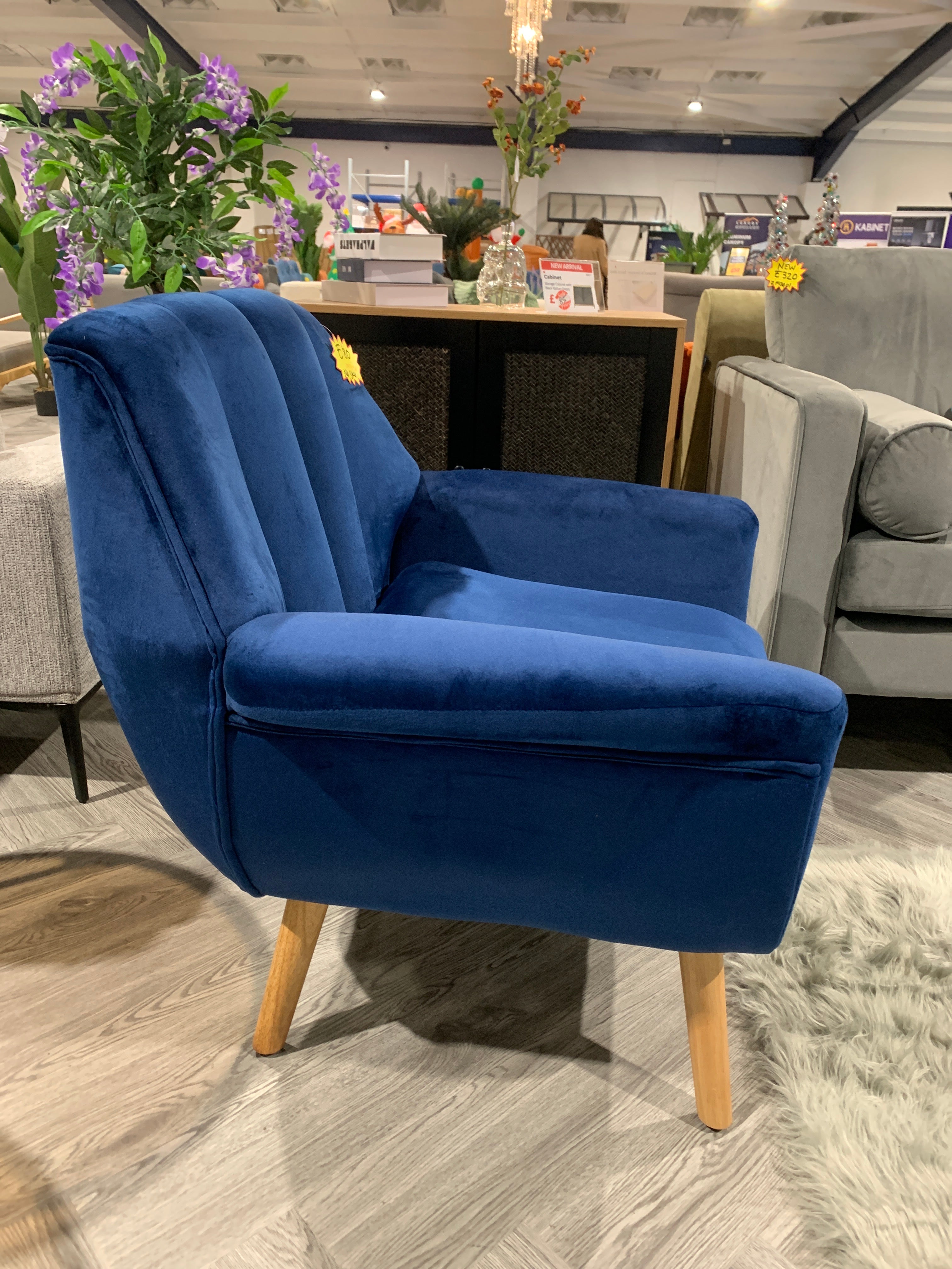 Blue Velvet Channel Occasional Armchair