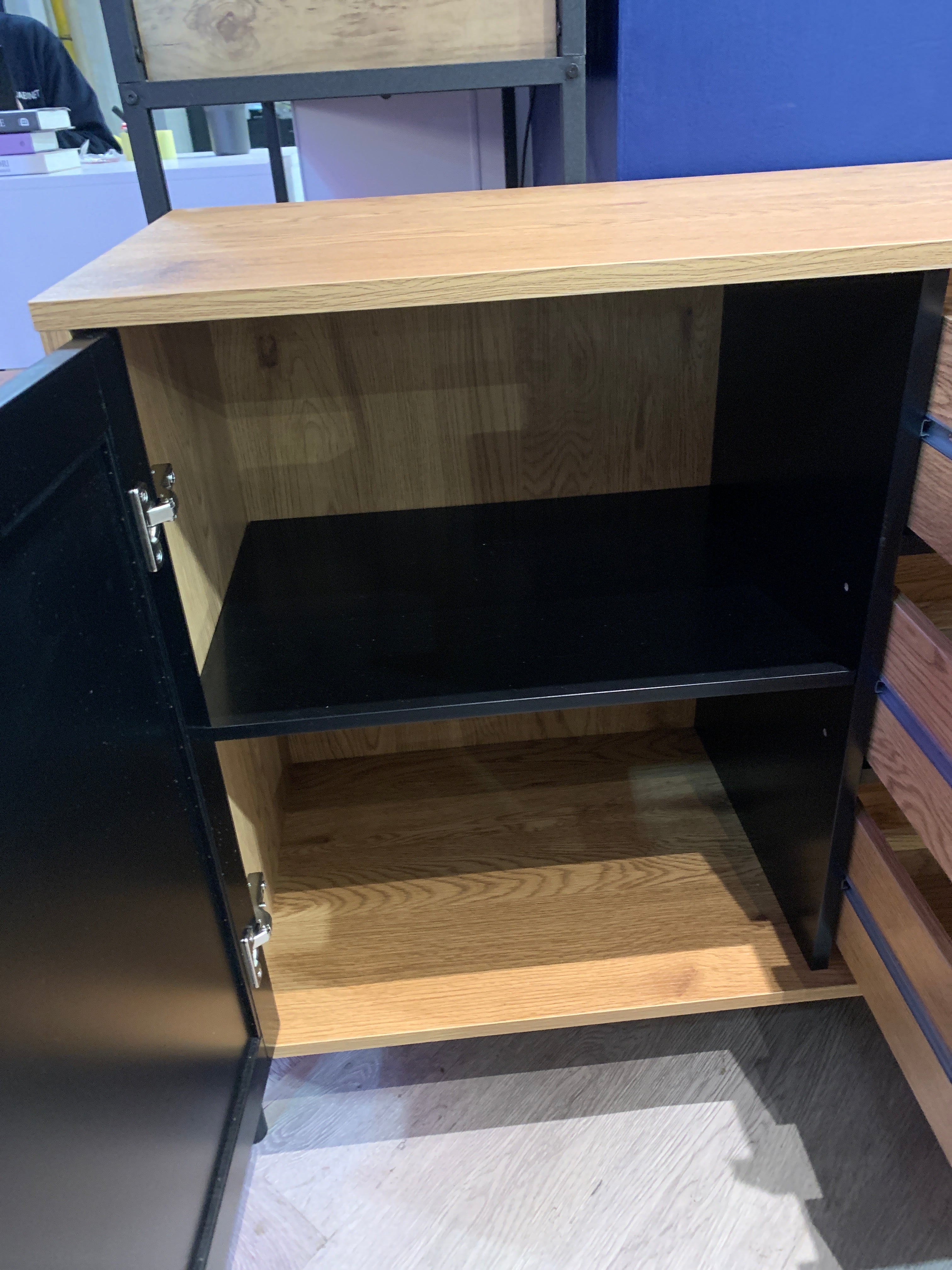 Storage Cabinet with 2 Cupboard Black Rattan Doors and 3 Drawers