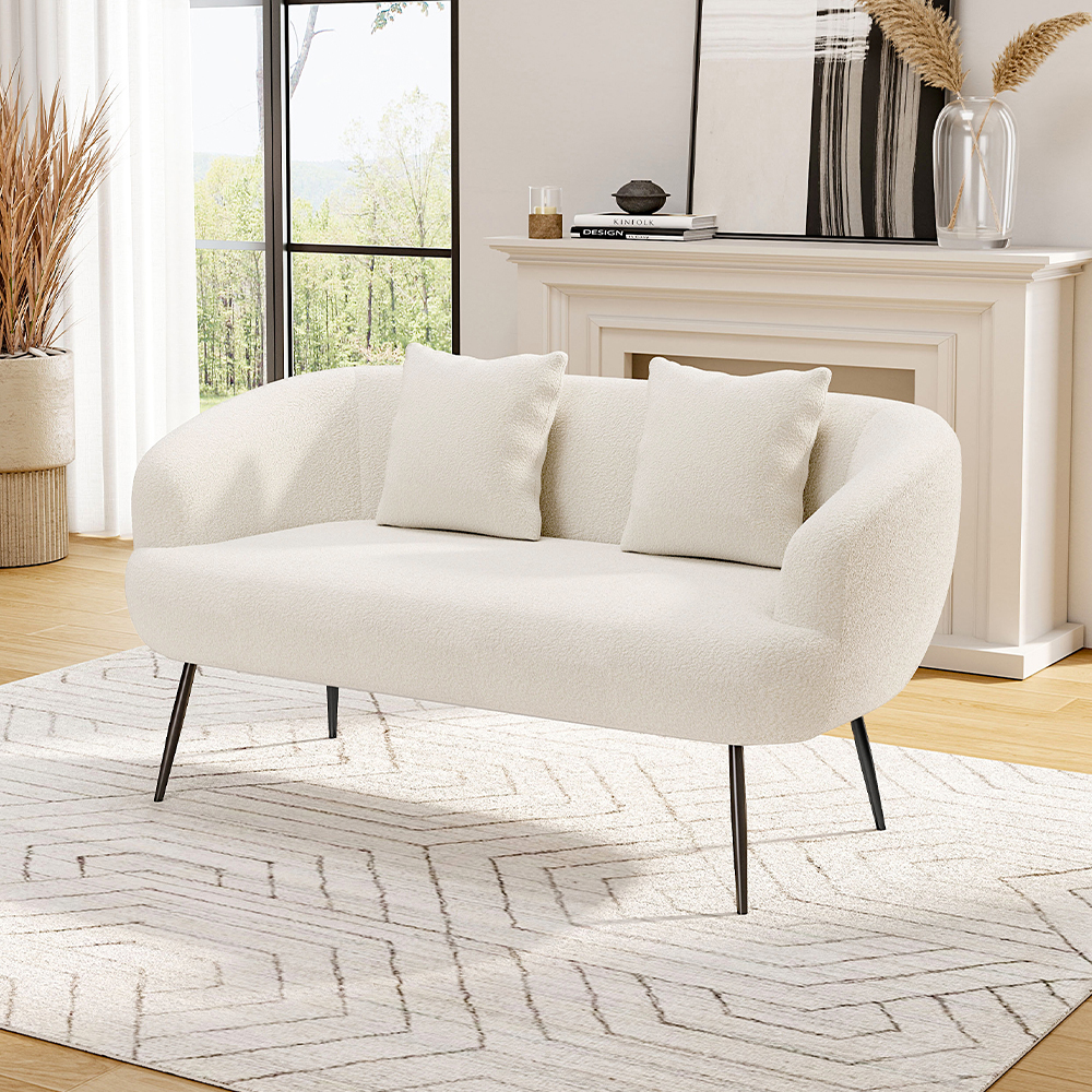 New Teddy Fabric Loveseat with Metal Legs White