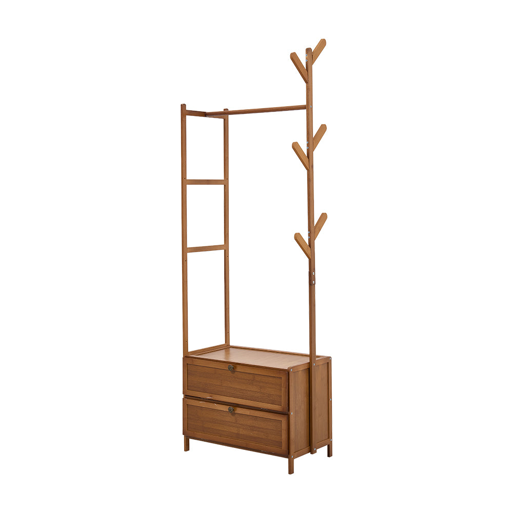 New Multi Functional Wooden Coat Rack with Storage Drawers Brown 52cm W