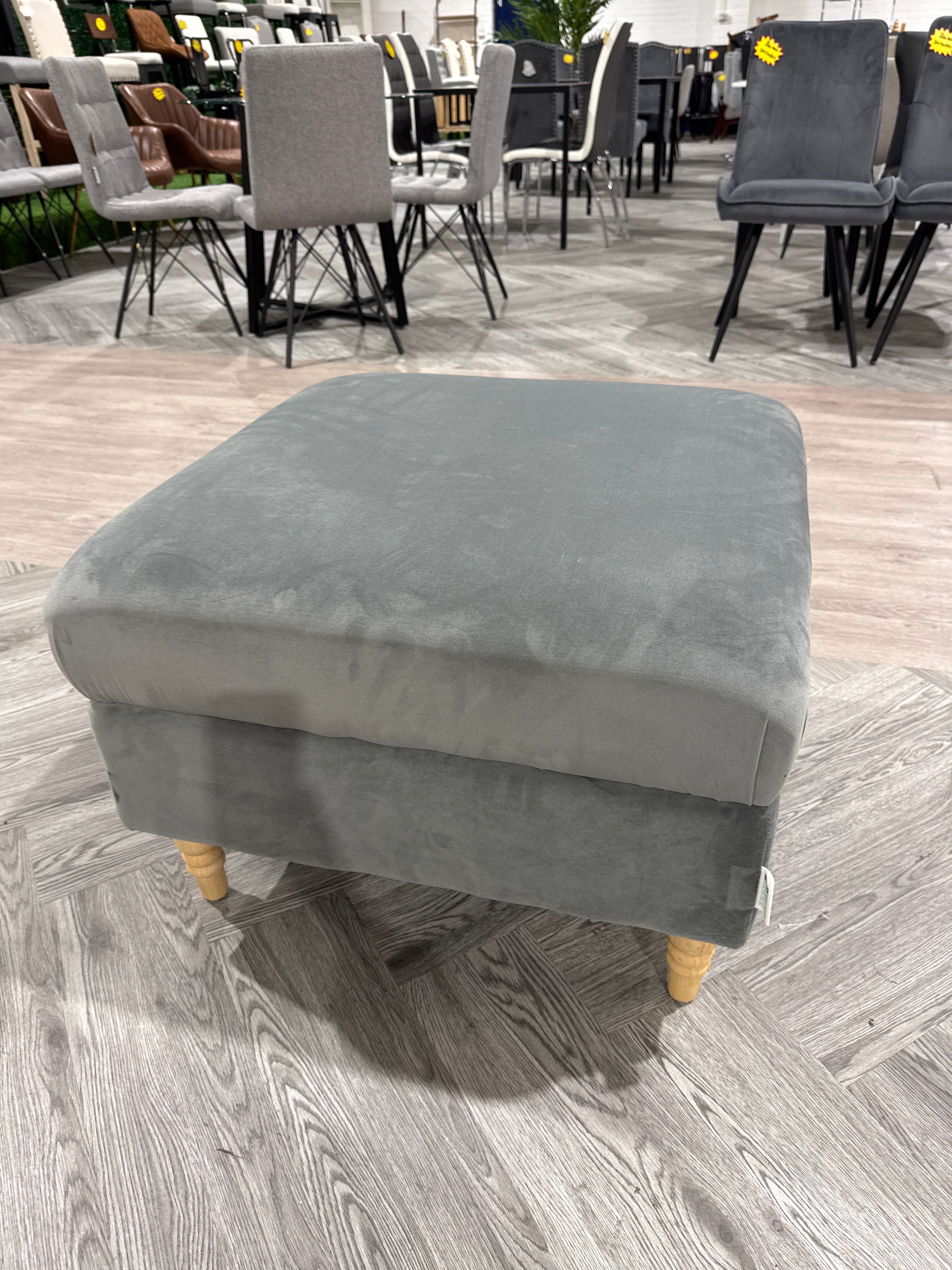 Grey Velvet Square Footstool 66cm x 66cm