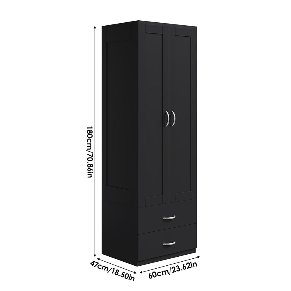 New Modern 2 Door Wardrobe with 2 Drawers Black