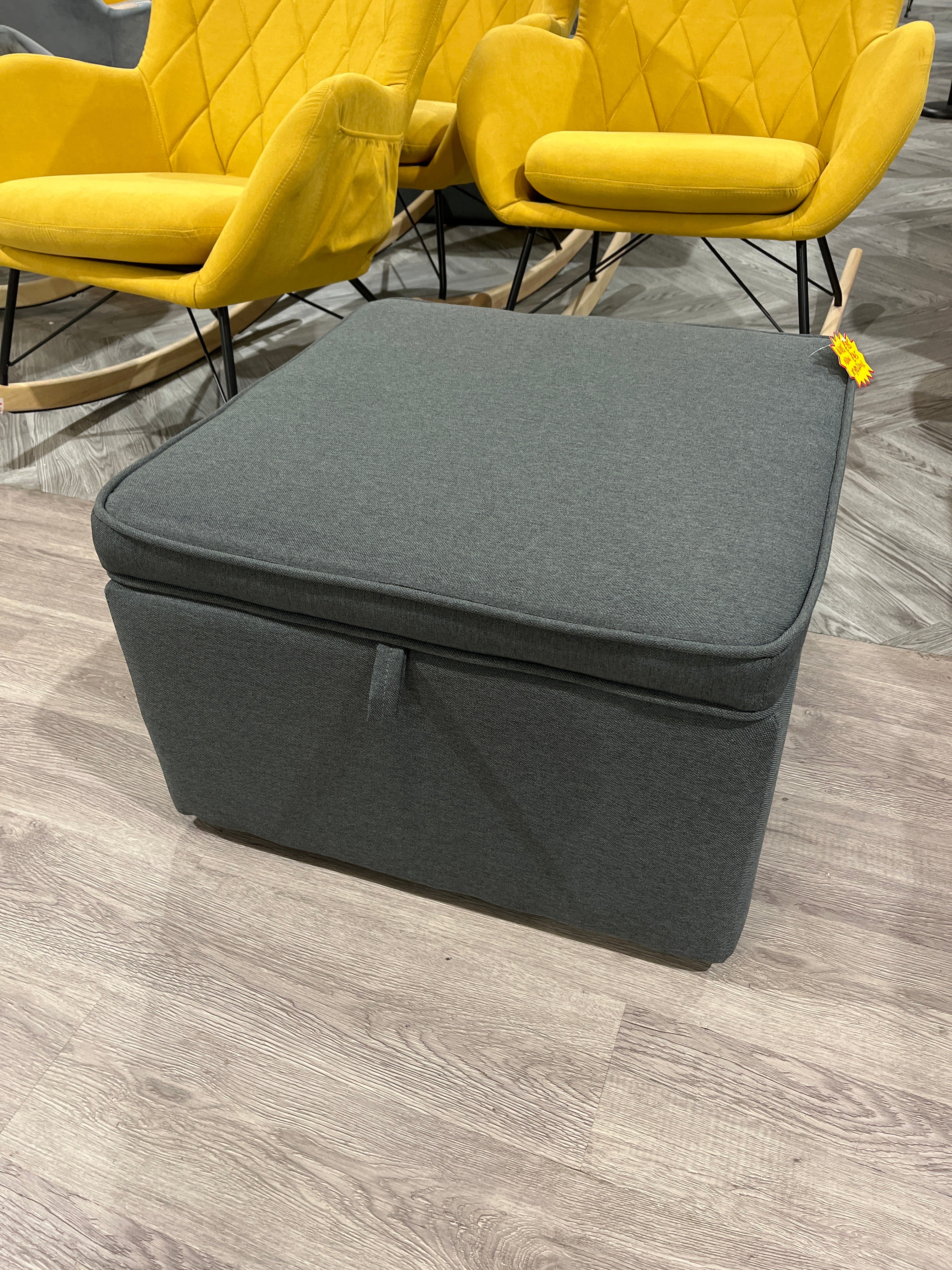 Square Linen Upholstered Storage Ottoman Footstool 60cm